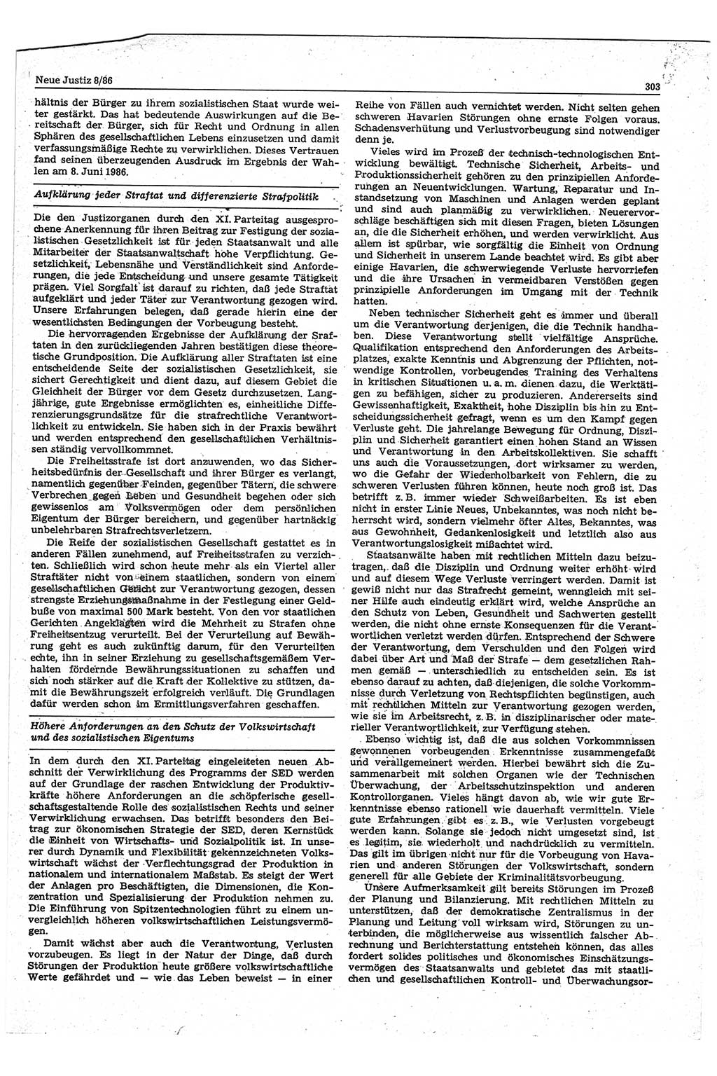 Neue Justiz (NJ), Zeitschrift für sozialistisches Recht und Gesetzlichkeit [Deutsche Demokratische Republik (DDR)], 40. Jahrgang 1986, Seite 303 (NJ DDR 1986, S. 303)