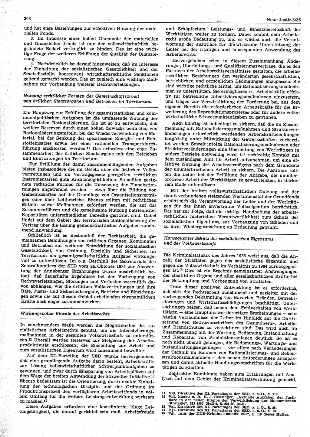 Neue Justiz (NJ), Zeitschrift für sozialistisches Recht und Gesetzlichkeit [Deutsche Demokratische Republik (DDR)], 40. Jahrgang 1986, Seite 308 (NJ DDR 1986, S. 308)