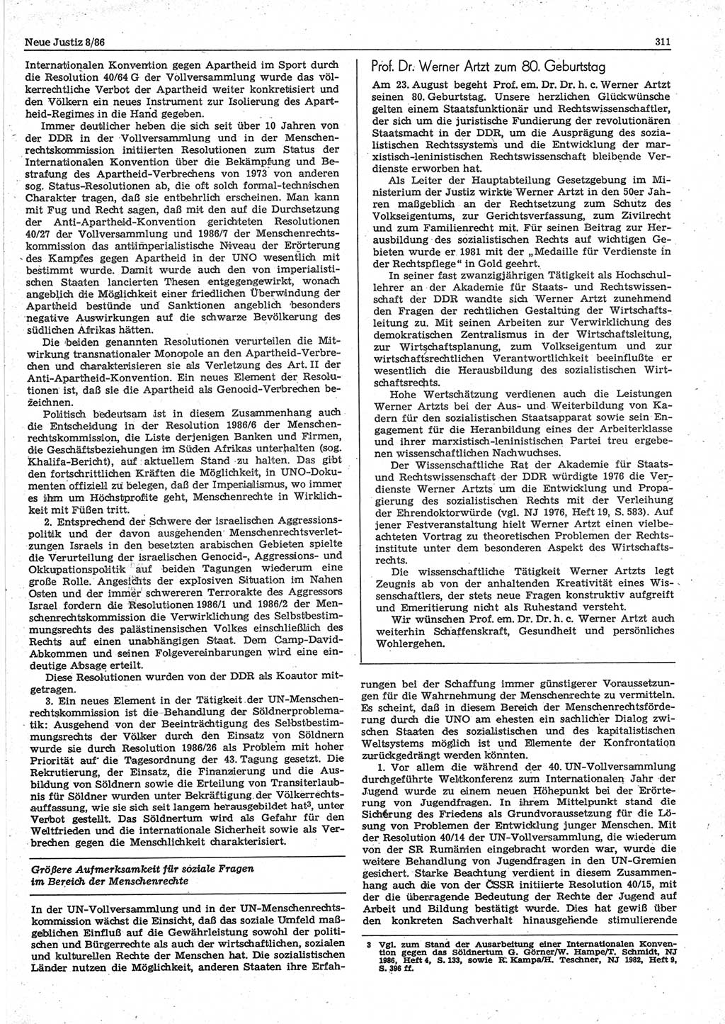 Neue Justiz (NJ), Zeitschrift für sozialistisches Recht und Gesetzlichkeit [Deutsche Demokratische Republik (DDR)], 40. Jahrgang 1986, Seite 311 (NJ DDR 1986, S. 311)