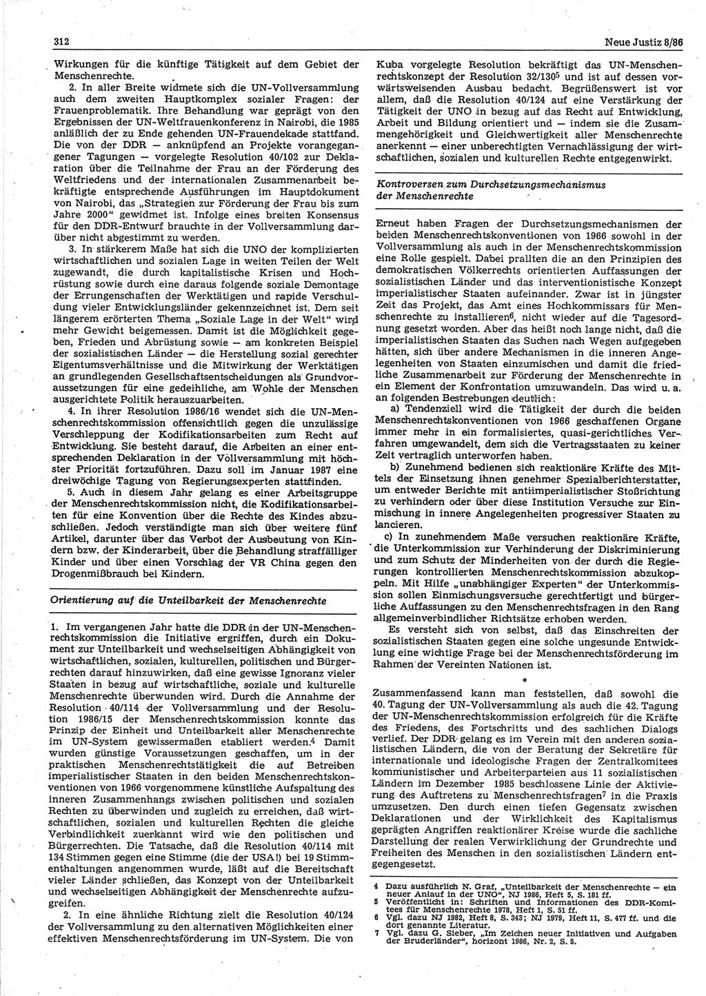 Neue Justiz (NJ), Zeitschrift für sozialistisches Recht und Gesetzlichkeit [Deutsche Demokratische Republik (DDR)], 40. Jahrgang 1986, Seite 312 (NJ DDR 1986, S. 312)