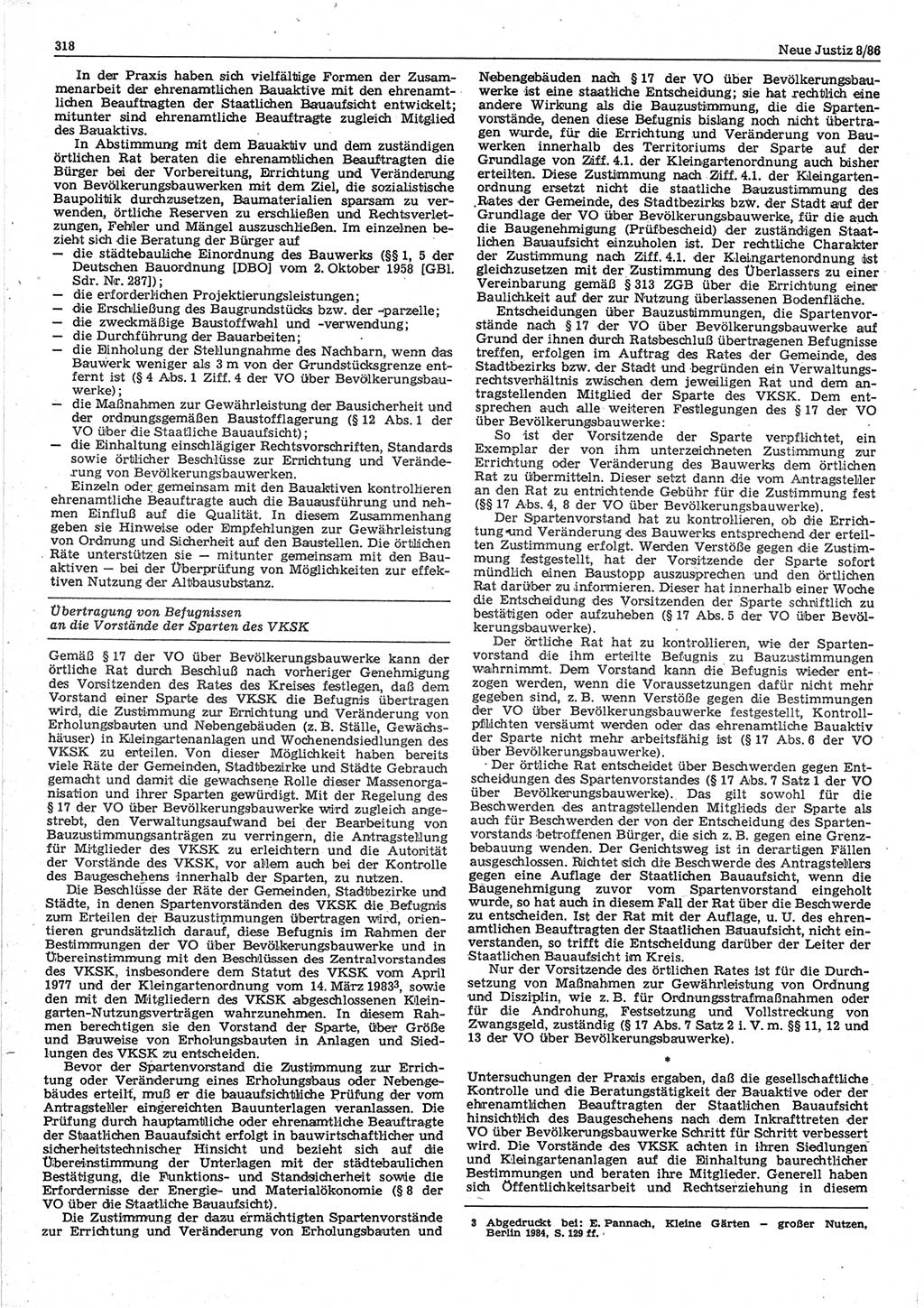 Neue Justiz (NJ), Zeitschrift für sozialistisches Recht und Gesetzlichkeit [Deutsche Demokratische Republik (DDR)], 40. Jahrgang 1986, Seite 318 (NJ DDR 1986, S. 318)