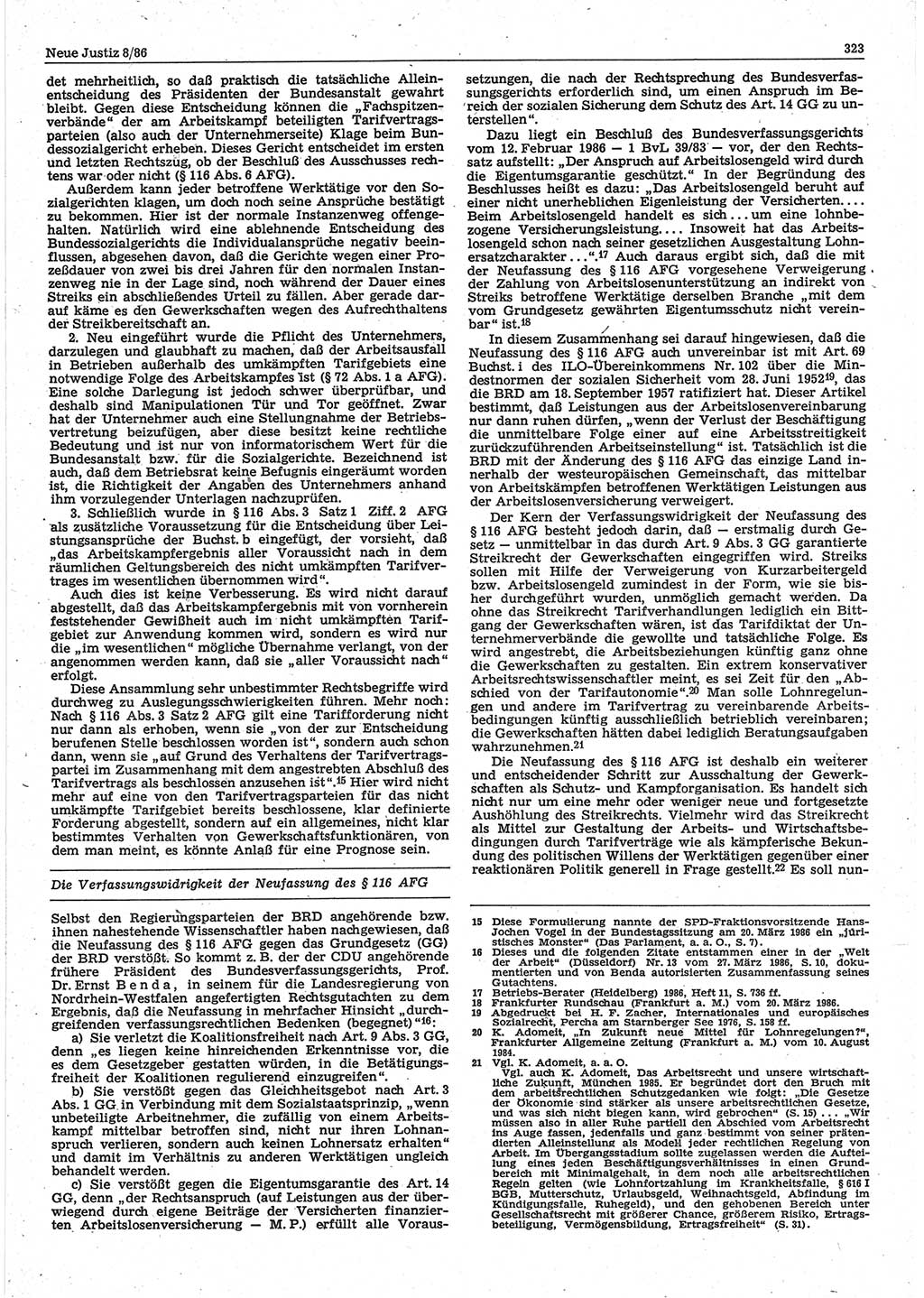 Neue Justiz (NJ), Zeitschrift für sozialistisches Recht und Gesetzlichkeit [Deutsche Demokratische Republik (DDR)], 40. Jahrgang 1986, Seite 323 (NJ DDR 1986, S. 323)