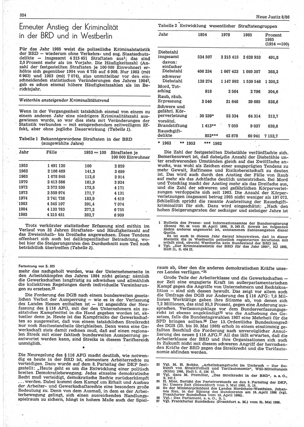 Neue Justiz (NJ), Zeitschrift für sozialistisches Recht und Gesetzlichkeit [Deutsche Demokratische Republik (DDR)], 40. Jahrgang 1986, Seite 324 (NJ DDR 1986, S. 324)