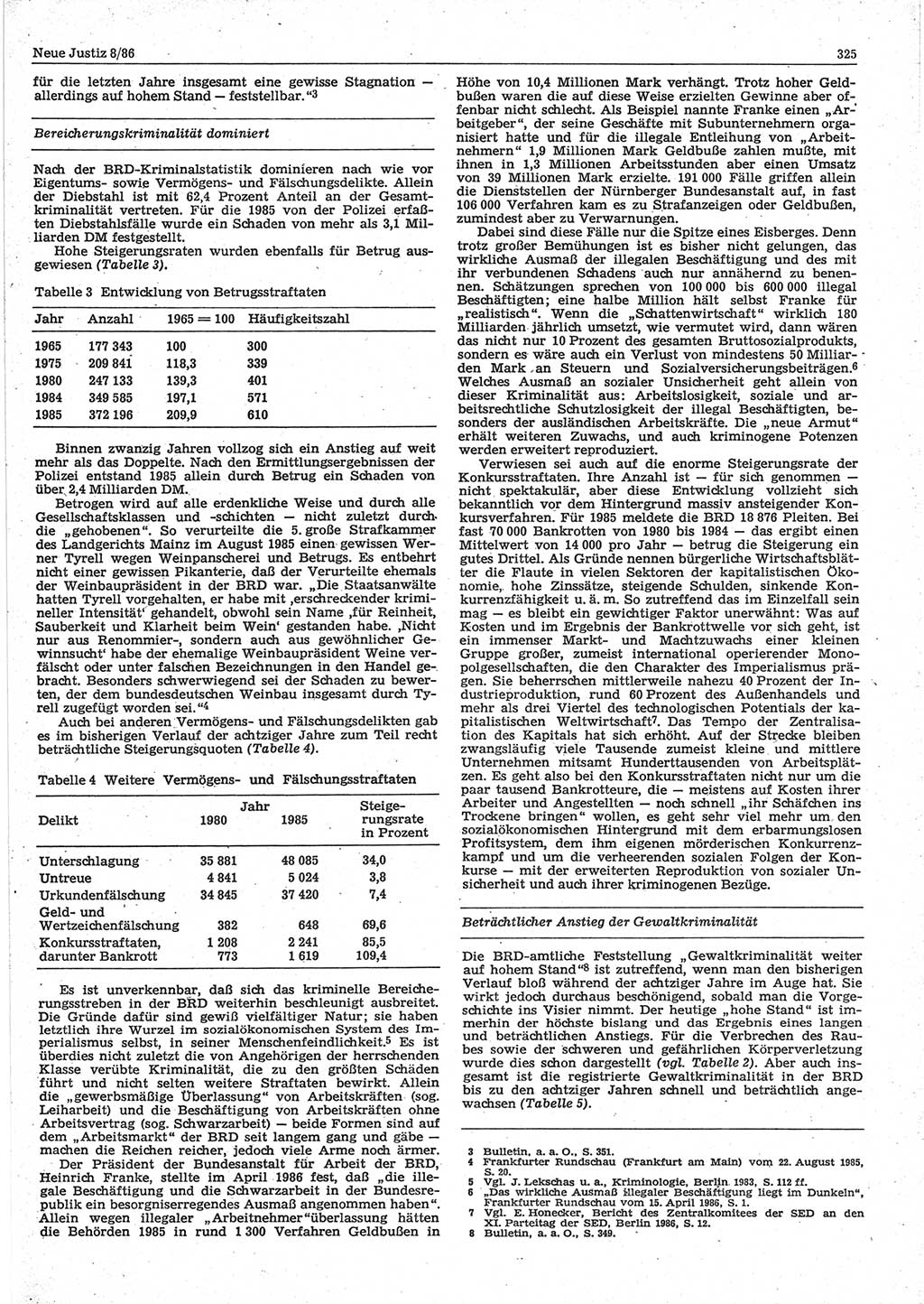 Neue Justiz (NJ), Zeitschrift für sozialistisches Recht und Gesetzlichkeit [Deutsche Demokratische Republik (DDR)], 40. Jahrgang 1986, Seite 325 (NJ DDR 1986, S. 325)