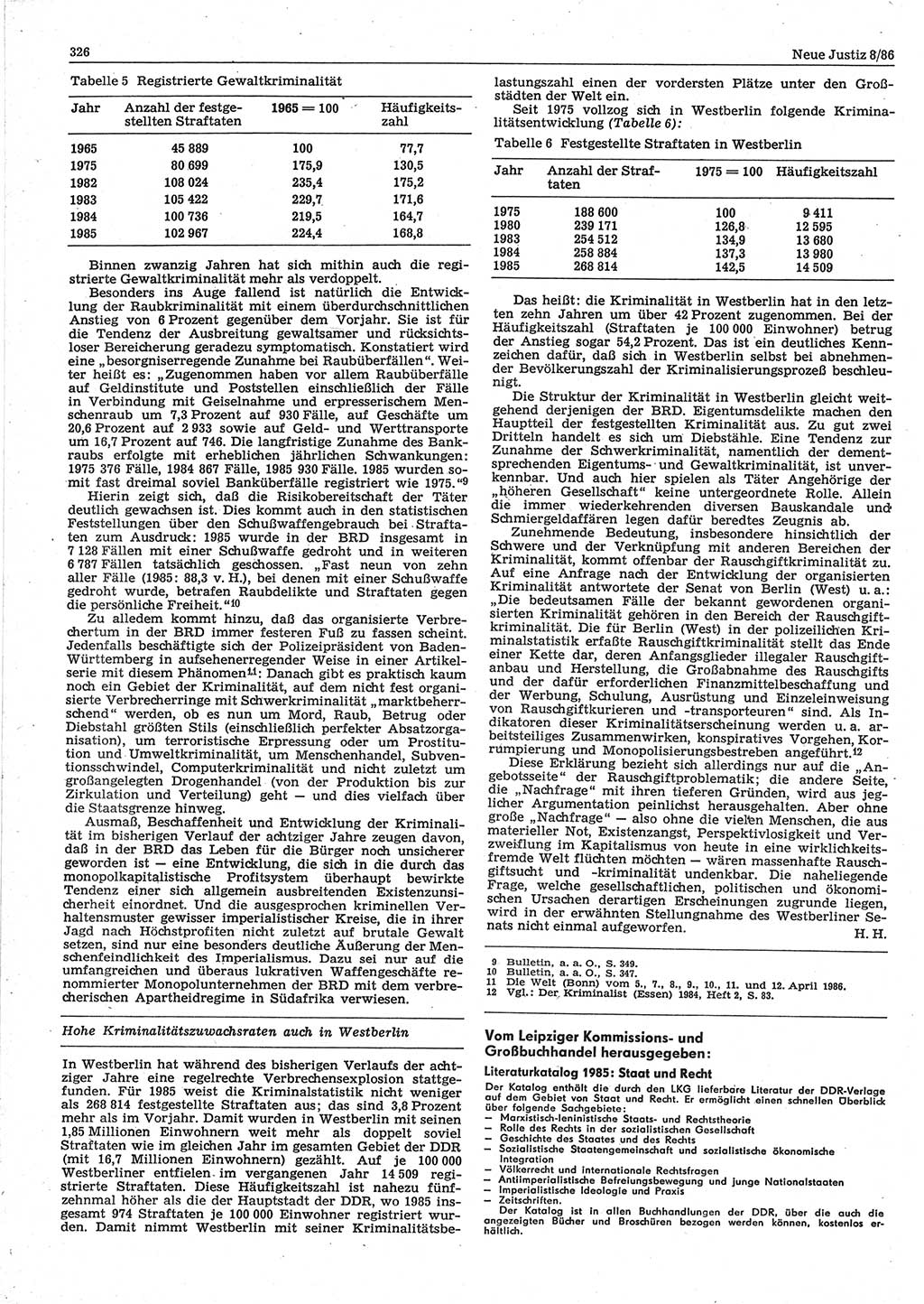 Neue Justiz (NJ), Zeitschrift für sozialistisches Recht und Gesetzlichkeit [Deutsche Demokratische Republik (DDR)], 40. Jahrgang 1986, Seite 326 (NJ DDR 1986, S. 326)