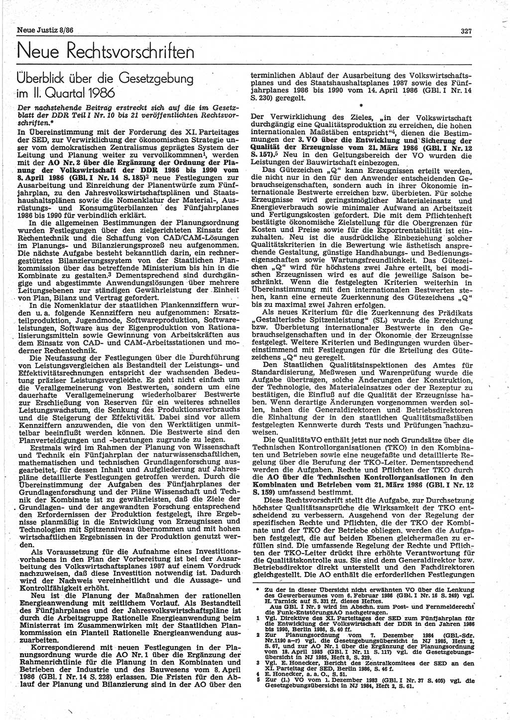 Neue Justiz (NJ), Zeitschrift für sozialistisches Recht und Gesetzlichkeit [Deutsche Demokratische Republik (DDR)], 40. Jahrgang 1986, Seite 327 (NJ DDR 1986, S. 327)