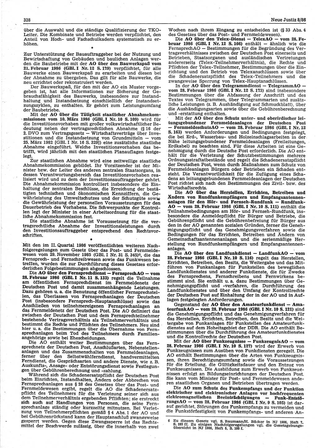 Neue Justiz (NJ), Zeitschrift für sozialistisches Recht und Gesetzlichkeit [Deutsche Demokratische Republik (DDR)], 40. Jahrgang 1986, Seite 328 (NJ DDR 1986, S. 328)