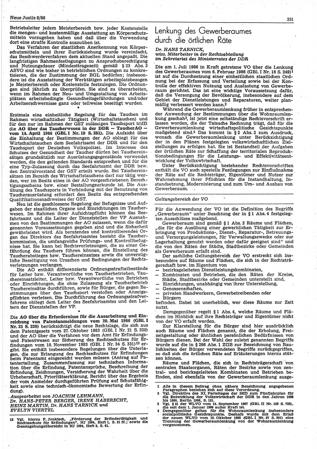 Neue Justiz (NJ), Zeitschrift für sozialistisches Recht und Gesetzlichkeit [Deutsche Demokratische Republik (DDR)], 40. Jahrgang 1986, Seite 331 (NJ DDR 1986, S. 331)