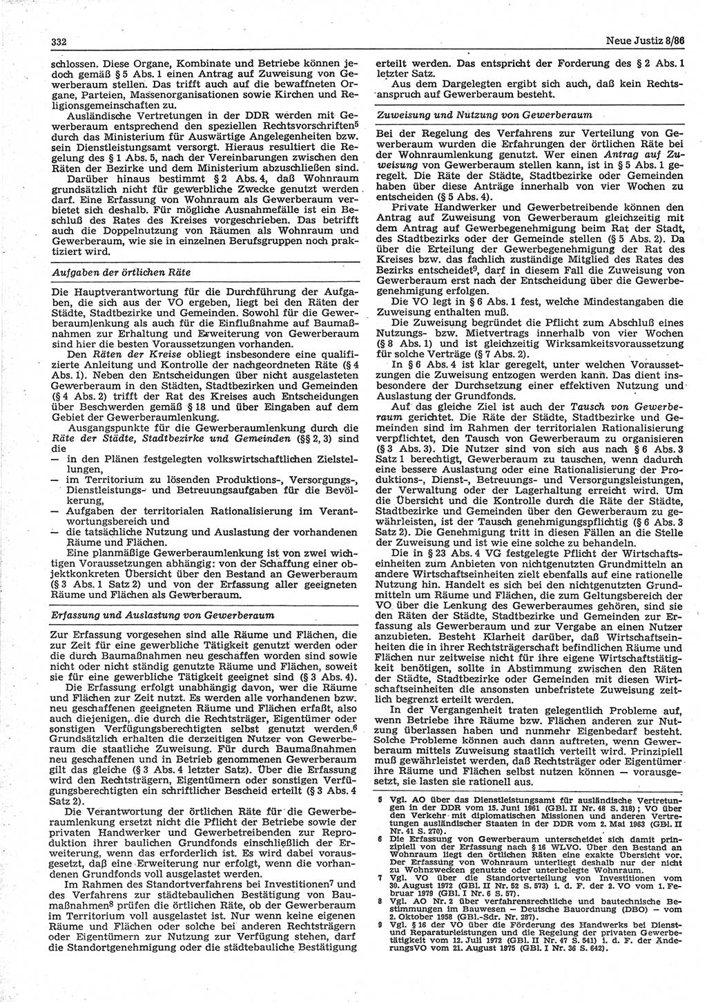 Neue Justiz (NJ), Zeitschrift für sozialistisches Recht und Gesetzlichkeit [Deutsche Demokratische Republik (DDR)], 40. Jahrgang 1986, Seite 332 (NJ DDR 1986, S. 332)