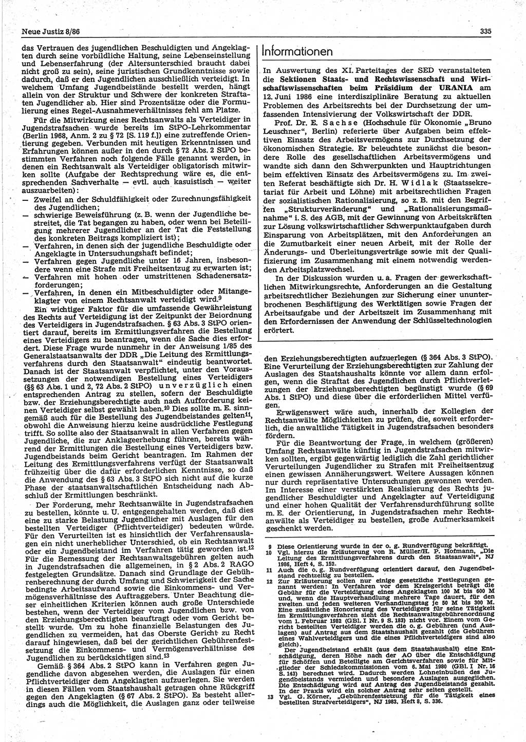 Neue Justiz (NJ), Zeitschrift für sozialistisches Recht und Gesetzlichkeit [Deutsche Demokratische Republik (DDR)], 40. Jahrgang 1986, Seite 335 (NJ DDR 1986, S. 335)