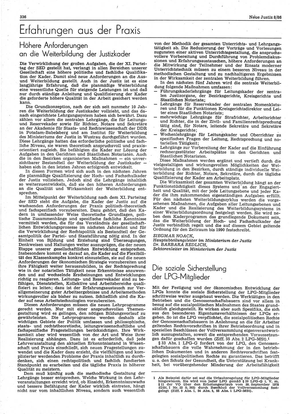Neue Justiz (NJ), Zeitschrift für sozialistisches Recht und Gesetzlichkeit [Deutsche Demokratische Republik (DDR)], 40. Jahrgang 1986, Seite 336 (NJ DDR 1986, S. 336)