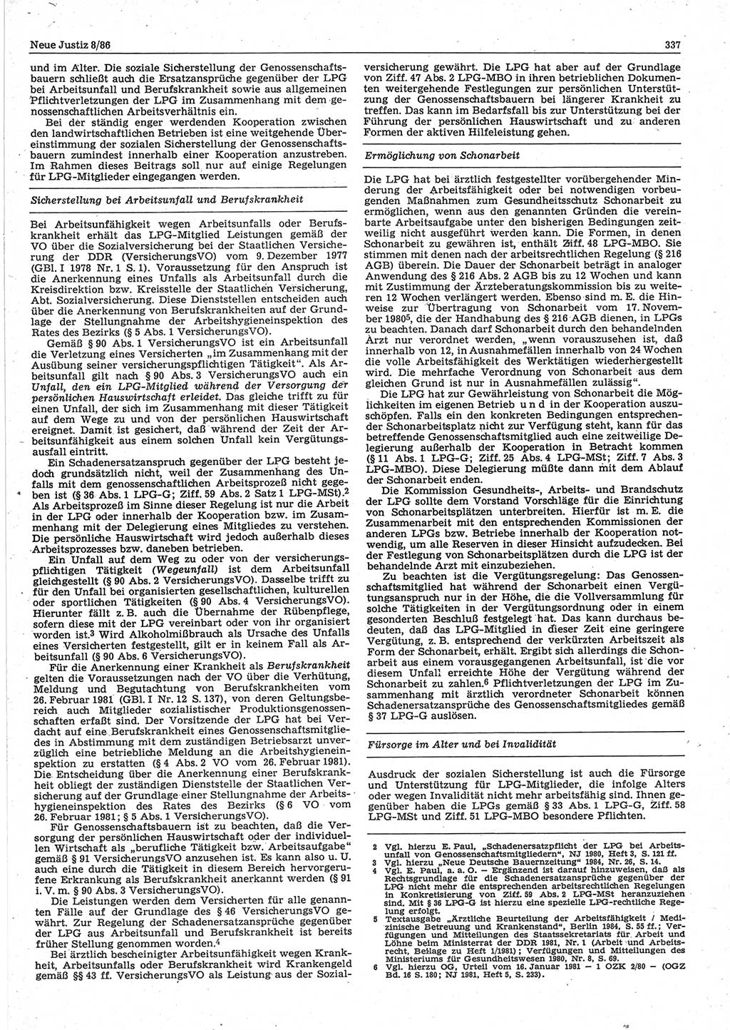 Neue Justiz (NJ), Zeitschrift für sozialistisches Recht und Gesetzlichkeit [Deutsche Demokratische Republik (DDR)], 40. Jahrgang 1986, Seite 337 (NJ DDR 1986, S. 337)