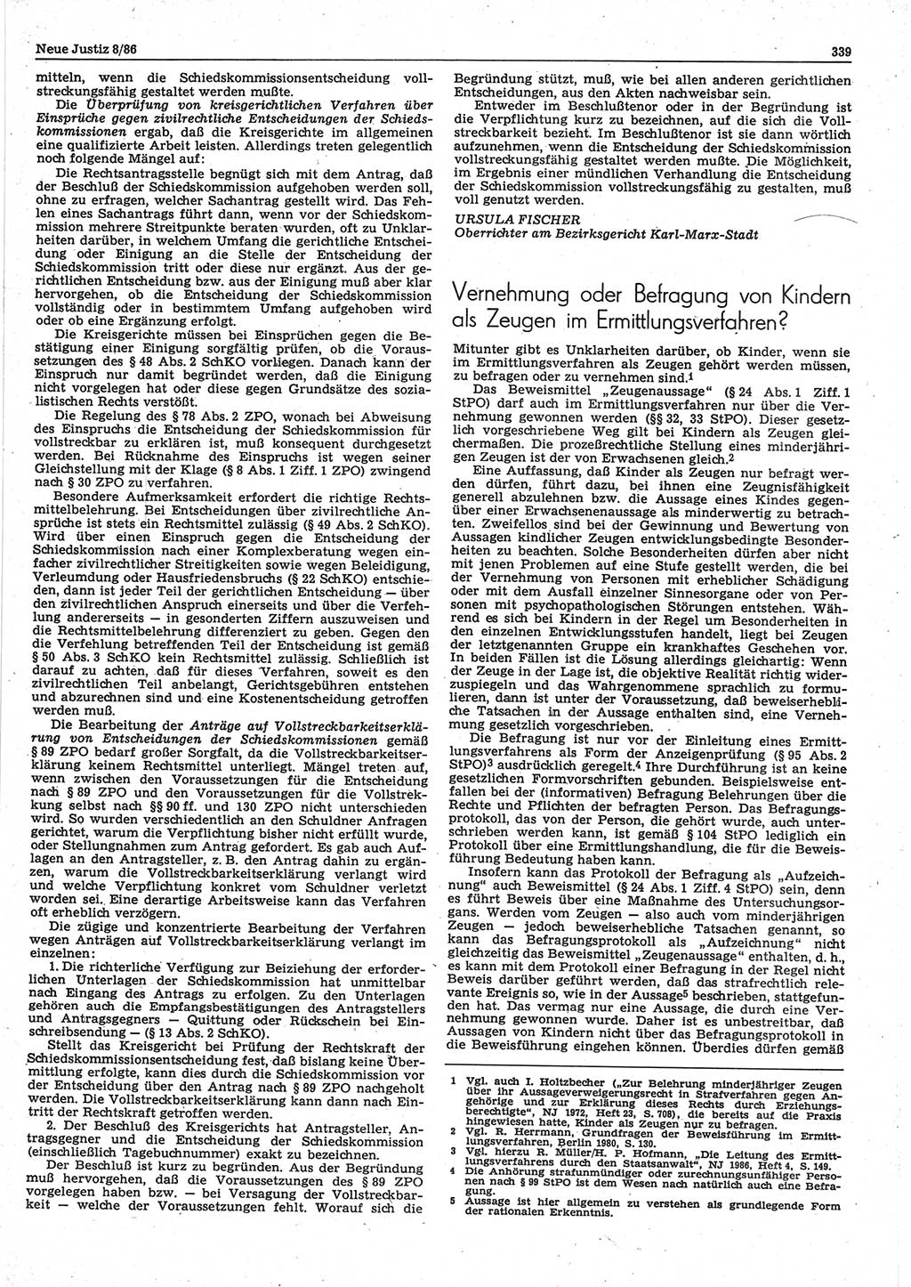 Neue Justiz (NJ), Zeitschrift für sozialistisches Recht und Gesetzlichkeit [Deutsche Demokratische Republik (DDR)], 40. Jahrgang 1986, Seite 339 (NJ DDR 1986, S. 339)