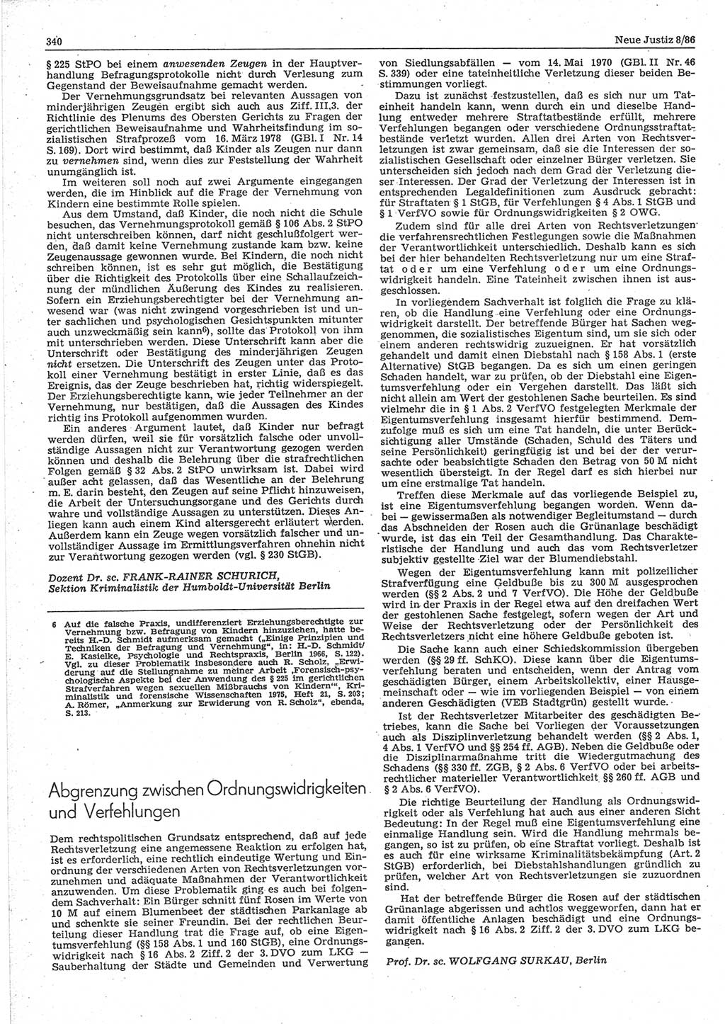 Neue Justiz (NJ), Zeitschrift für sozialistisches Recht und Gesetzlichkeit [Deutsche Demokratische Republik (DDR)], 40. Jahrgang 1986, Seite 340 (NJ DDR 1986, S. 340)