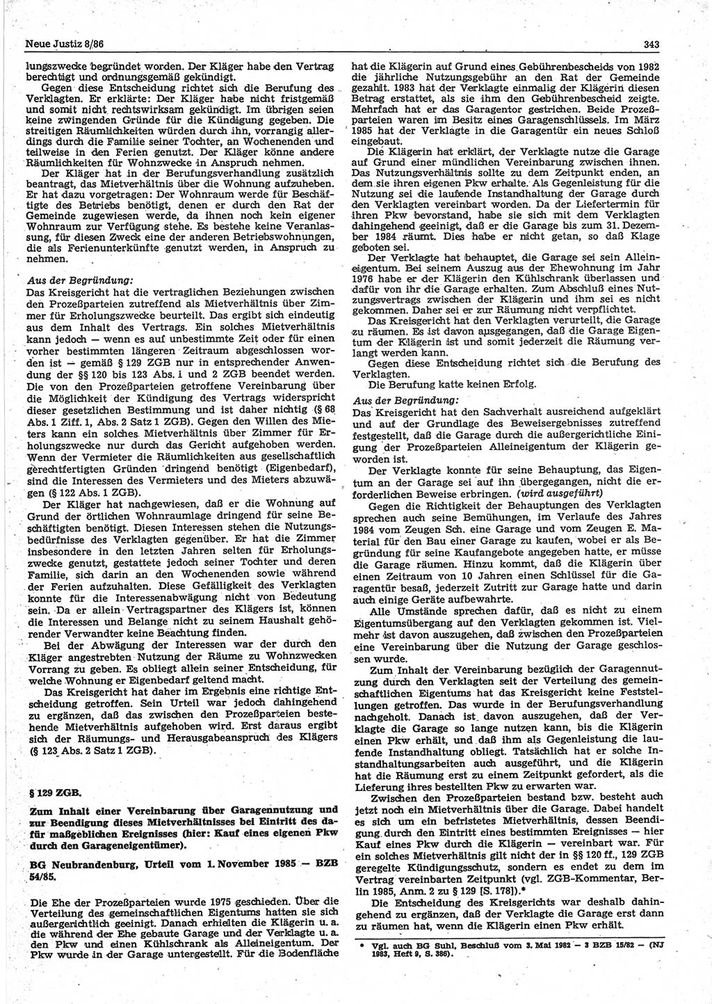 Neue Justiz (NJ), Zeitschrift für sozialistisches Recht und Gesetzlichkeit [Deutsche Demokratische Republik (DDR)], 40. Jahrgang 1986, Seite 343 (NJ DDR 1986, S. 343)