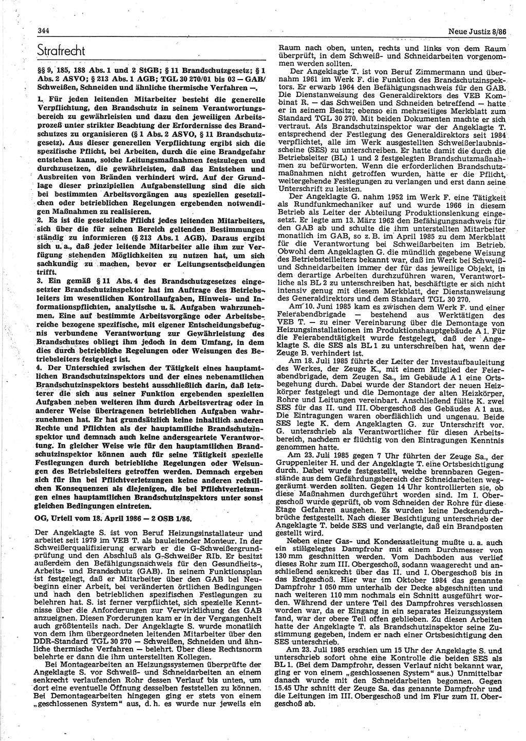 Neue Justiz (NJ), Zeitschrift für sozialistisches Recht und Gesetzlichkeit [Deutsche Demokratische Republik (DDR)], 40. Jahrgang 1986, Seite 344 (NJ DDR 1986, S. 344)
