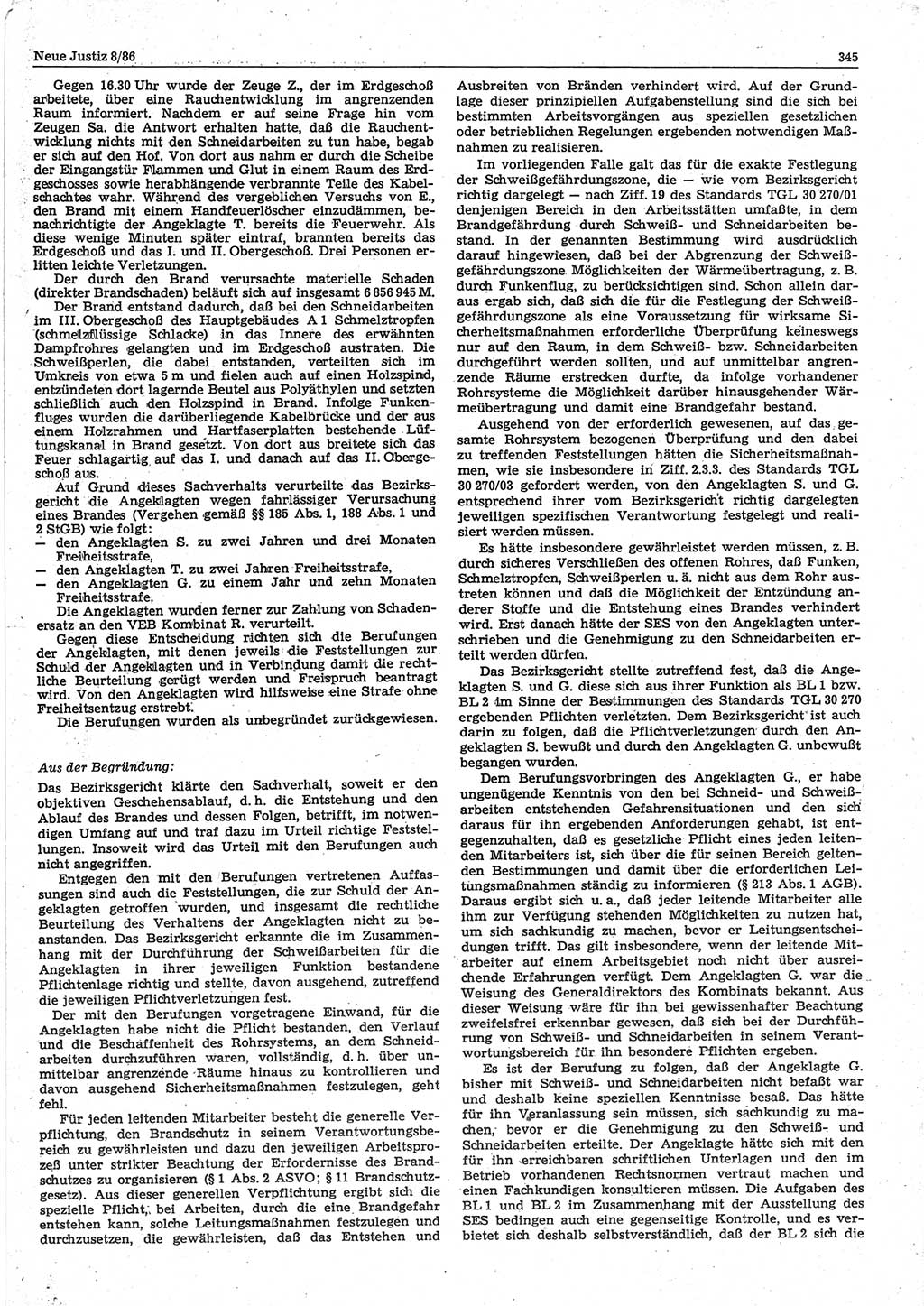 Neue Justiz (NJ), Zeitschrift für sozialistisches Recht und Gesetzlichkeit [Deutsche Demokratische Republik (DDR)], 40. Jahrgang 1986, Seite 345 (NJ DDR 1986, S. 345)