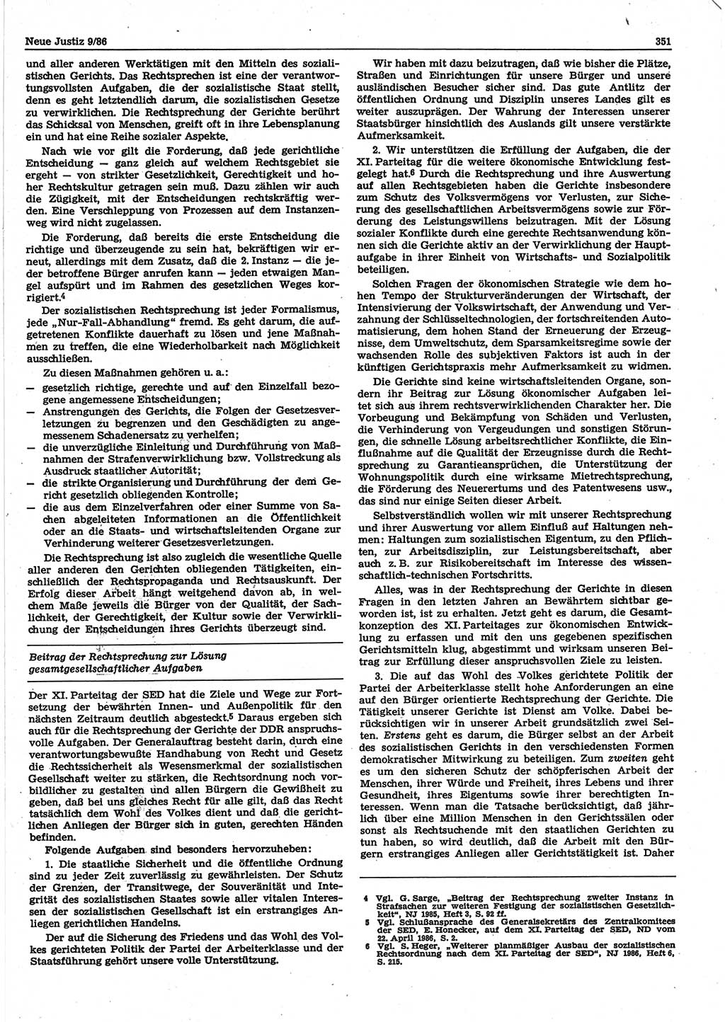 Neue Justiz (NJ), Zeitschrift für sozialistisches Recht und Gesetzlichkeit [Deutsche Demokratische Republik (DDR)], 40. Jahrgang 1986, Seite 351 (NJ DDR 1986, S. 351)