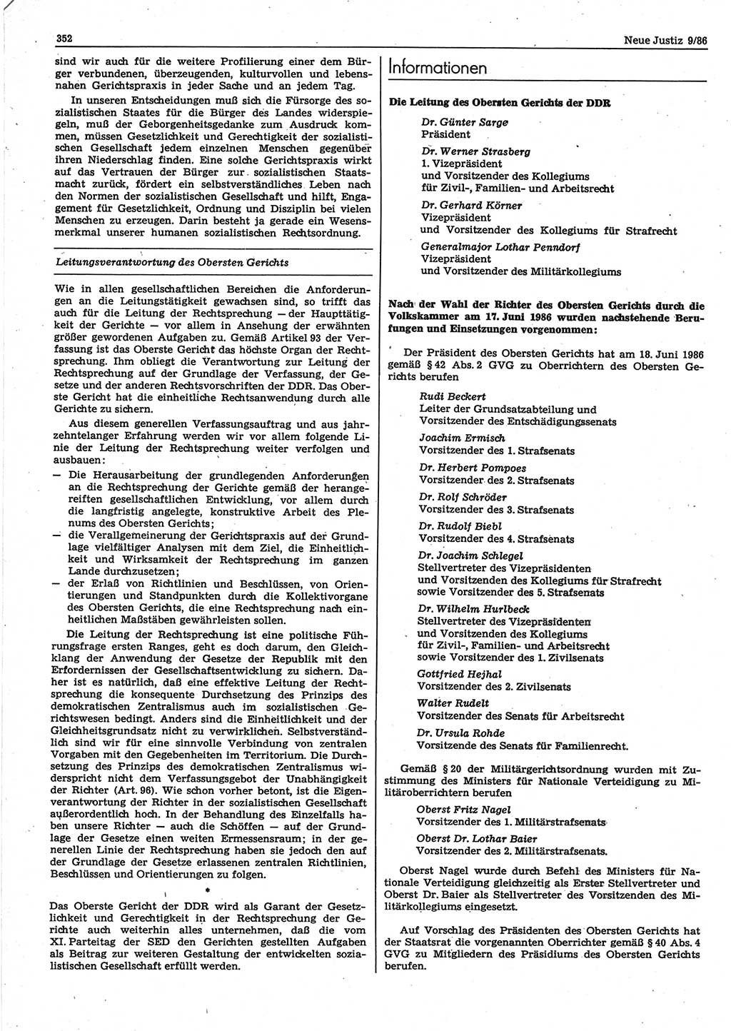 Neue Justiz (NJ), Zeitschrift für sozialistisches Recht und Gesetzlichkeit [Deutsche Demokratische Republik (DDR)], 40. Jahrgang 1986, Seite 352 (NJ DDR 1986, S. 352)
