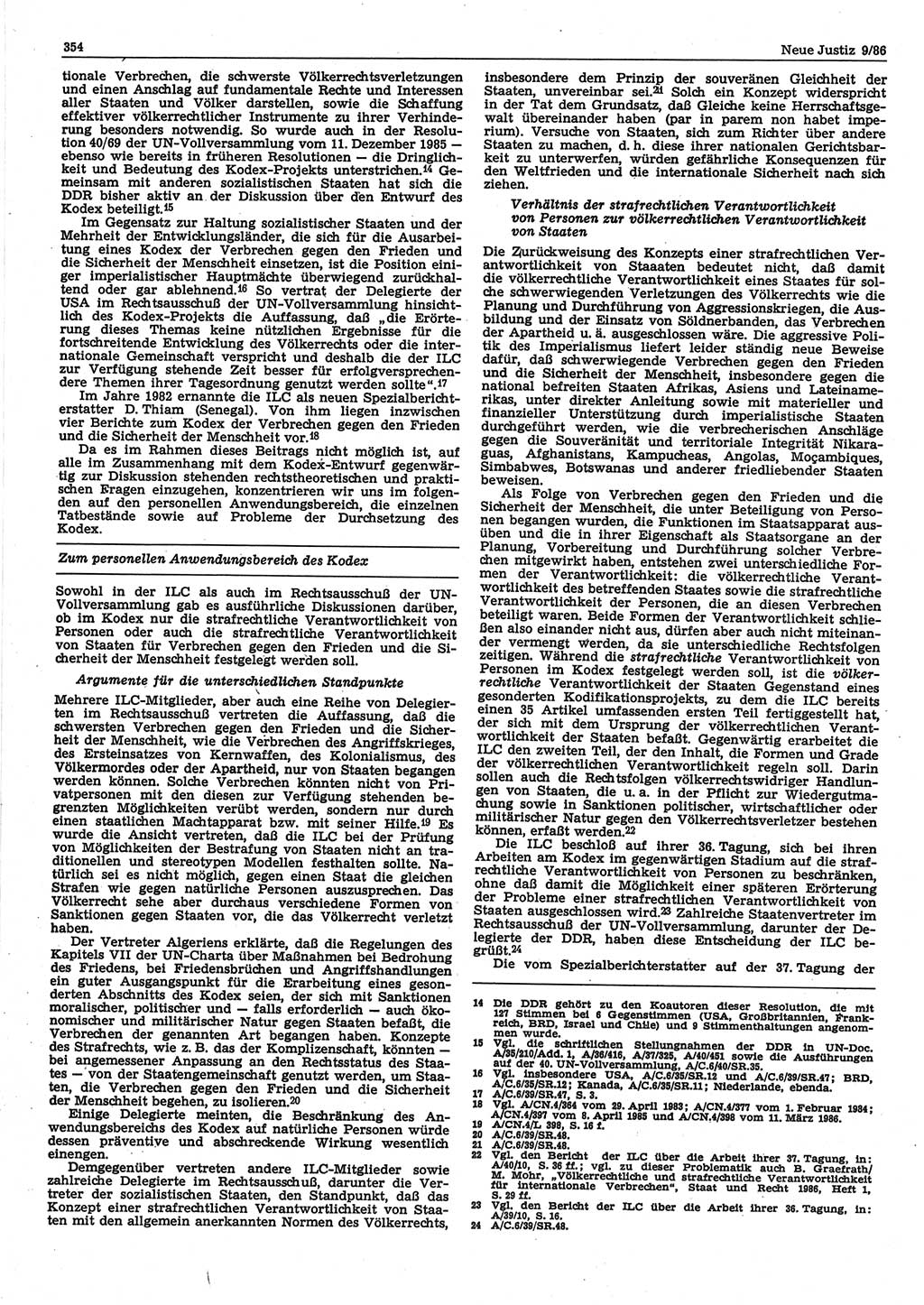 Neue Justiz (NJ), Zeitschrift für sozialistisches Recht und Gesetzlichkeit [Deutsche Demokratische Republik (DDR)], 40. Jahrgang 1986, Seite 354 (NJ DDR 1986, S. 354)