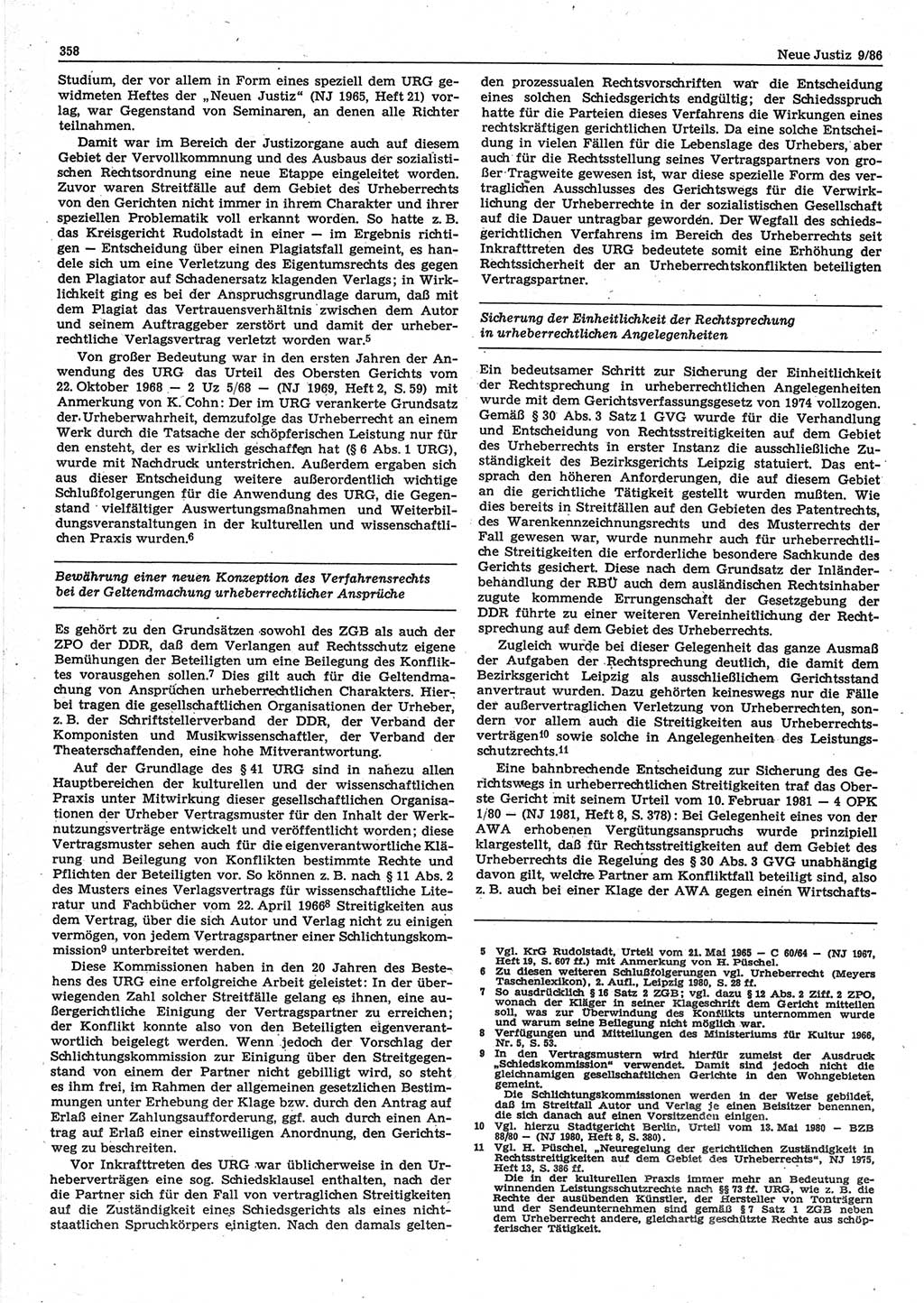 Neue Justiz (NJ), Zeitschrift für sozialistisches Recht und Gesetzlichkeit [Deutsche Demokratische Republik (DDR)], 40. Jahrgang 1986, Seite 358 (NJ DDR 1986, S. 358)