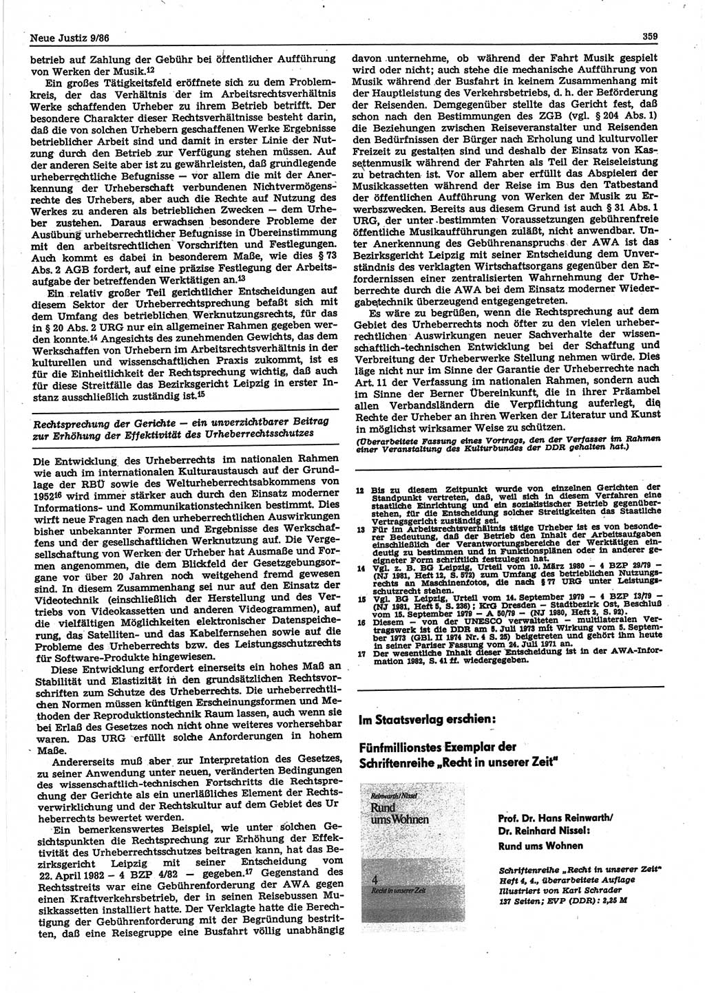 Neue Justiz (NJ), Zeitschrift für sozialistisches Recht und Gesetzlichkeit [Deutsche Demokratische Republik (DDR)], 40. Jahrgang 1986, Seite 359 (NJ DDR 1986, S. 359)