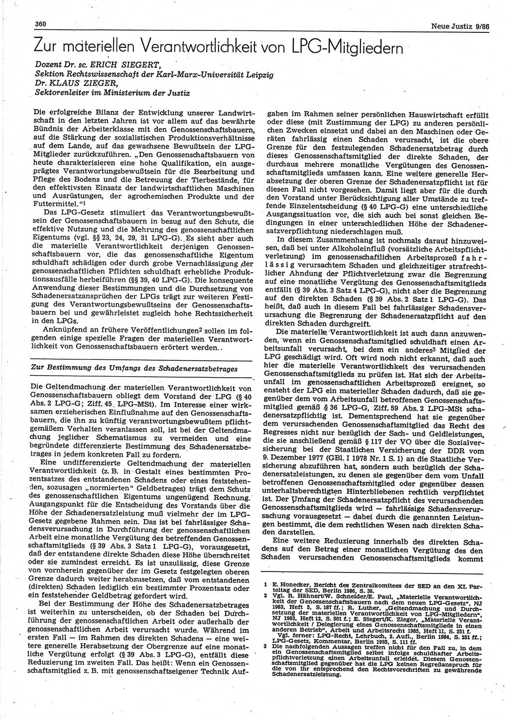 Neue Justiz (NJ), Zeitschrift für sozialistisches Recht und Gesetzlichkeit [Deutsche Demokratische Republik (DDR)], 40. Jahrgang 1986, Seite 360 (NJ DDR 1986, S. 360)