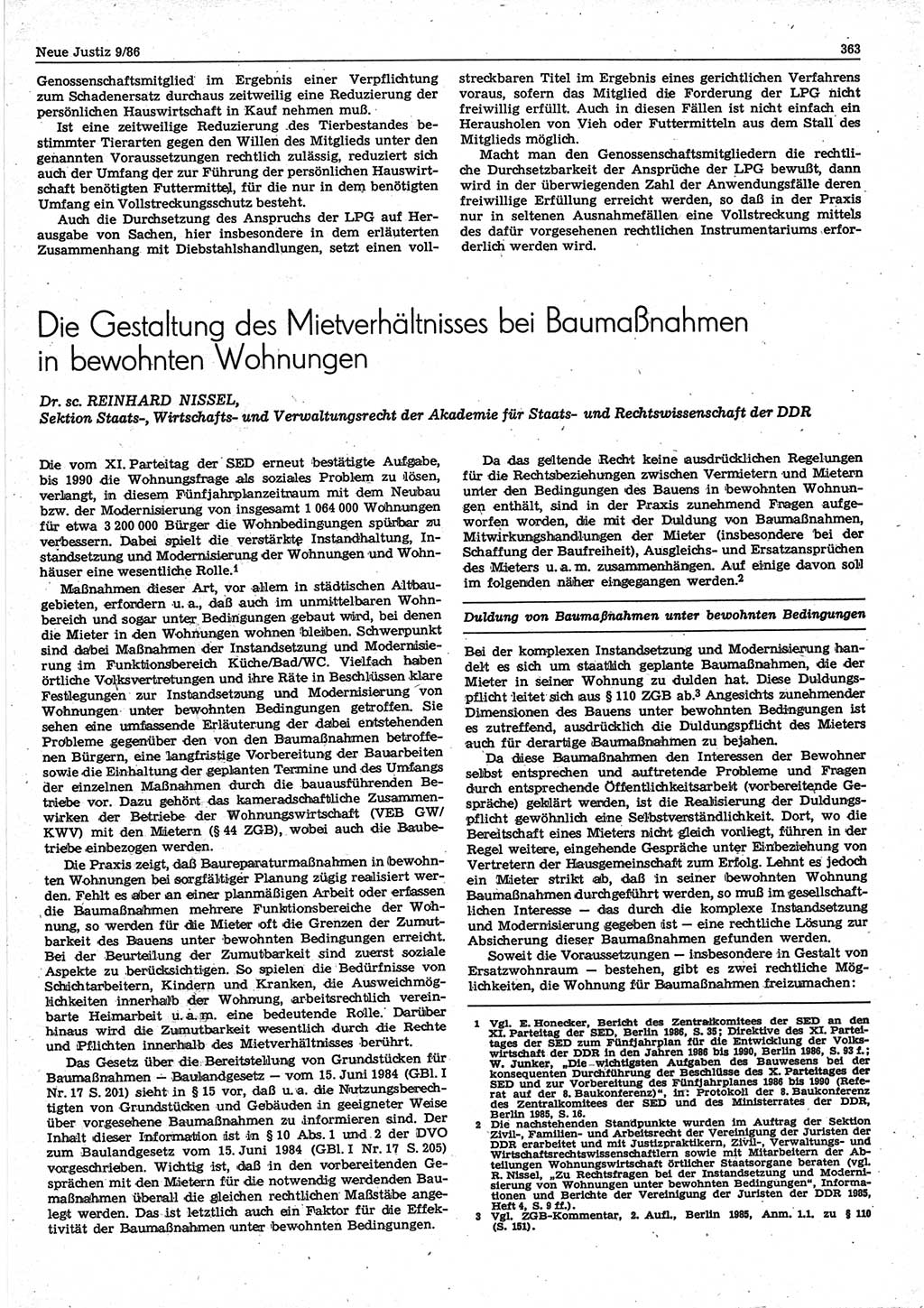 Neue Justiz (NJ), Zeitschrift für sozialistisches Recht und Gesetzlichkeit [Deutsche Demokratische Republik (DDR)], 40. Jahrgang 1986, Seite 363 (NJ DDR 1986, S. 363)