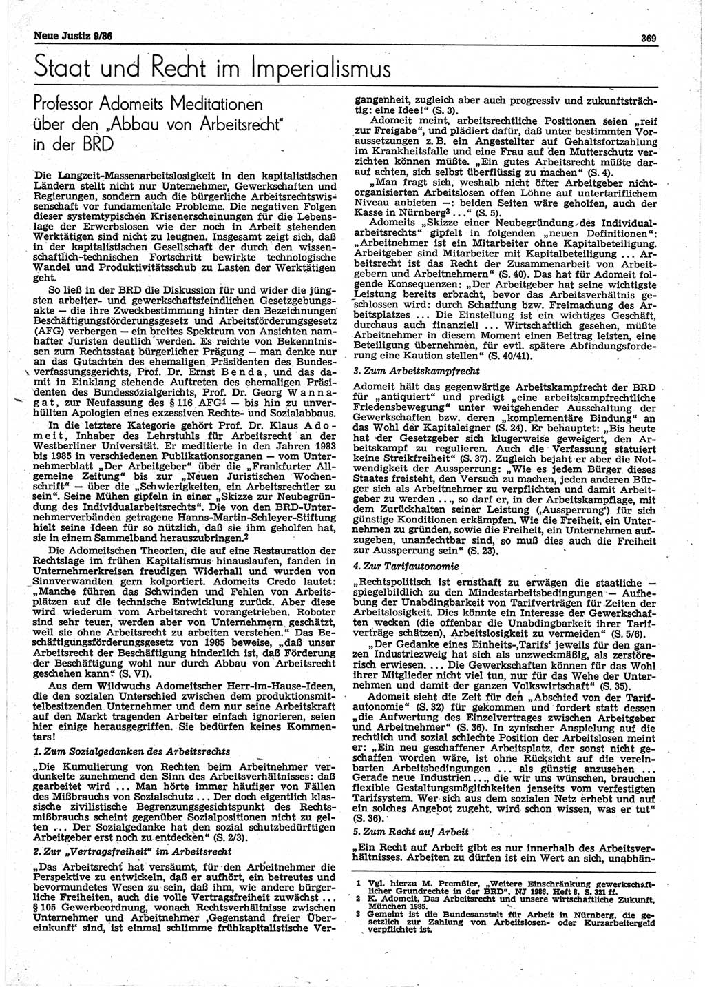 Neue Justiz (NJ), Zeitschrift für sozialistisches Recht und Gesetzlichkeit [Deutsche Demokratische Republik (DDR)], 40. Jahrgang 1986, Seite 369 (NJ DDR 1986, S. 369)