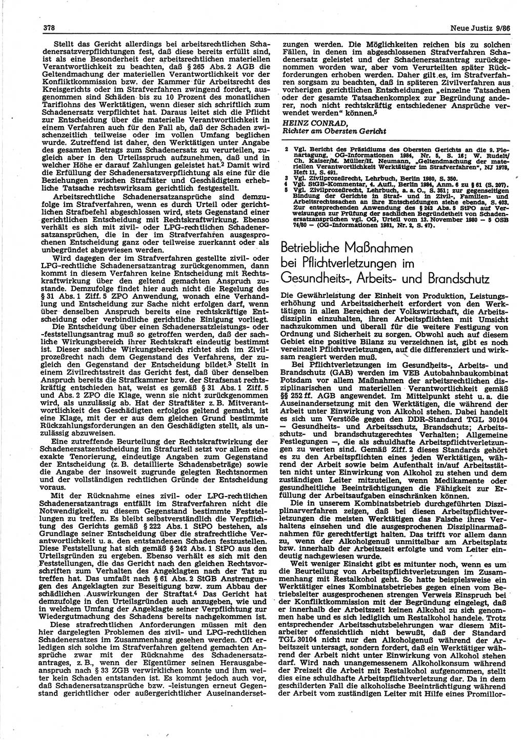 Neue Justiz (NJ), Zeitschrift für sozialistisches Recht und Gesetzlichkeit [Deutsche Demokratische Republik (DDR)], 40. Jahrgang 1986, Seite 378 (NJ DDR 1986, S. 378)