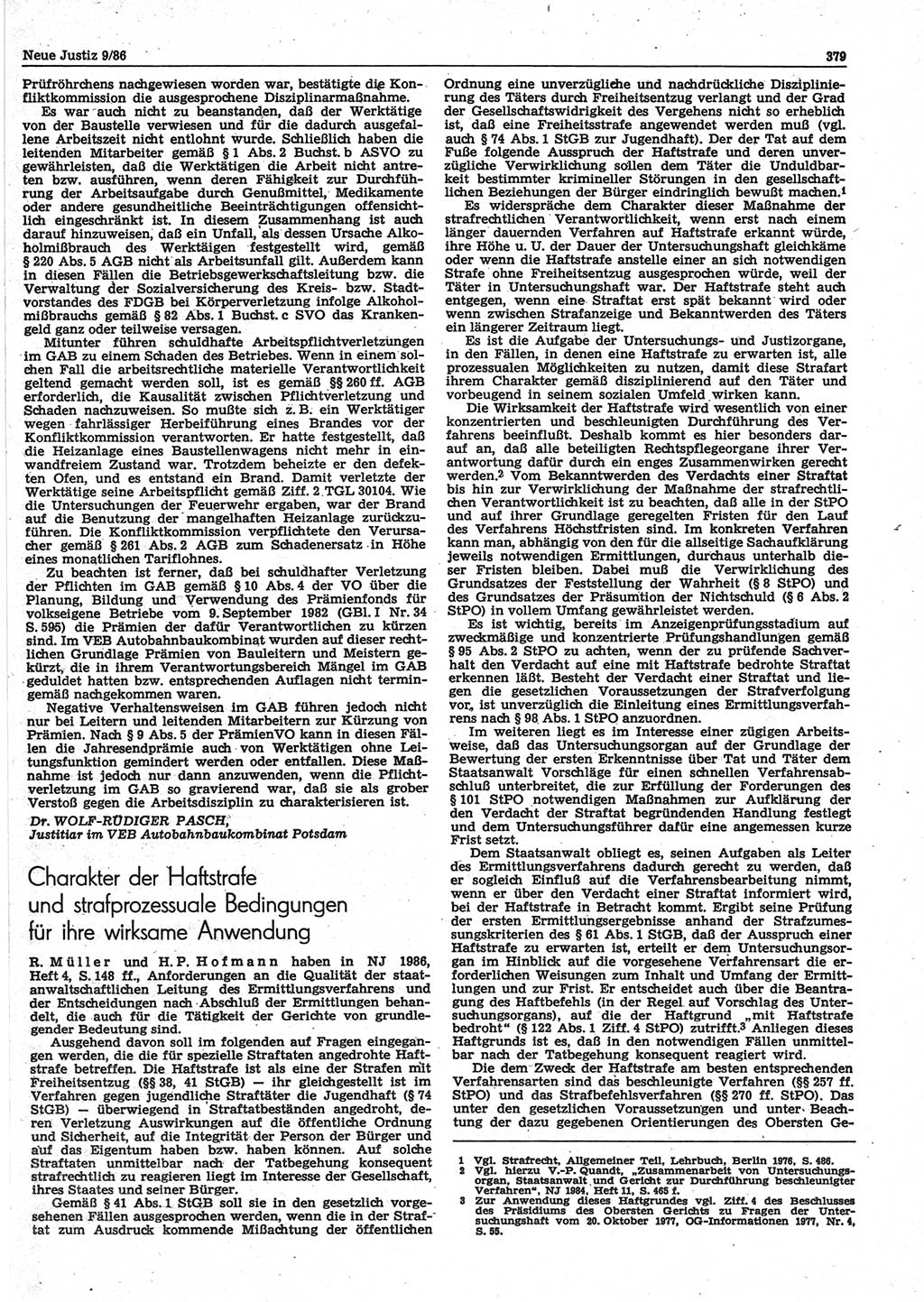 Neue Justiz (NJ), Zeitschrift für sozialistisches Recht und Gesetzlichkeit [Deutsche Demokratische Republik (DDR)], 40. Jahrgang 1986, Seite 379 (NJ DDR 1986, S. 379)