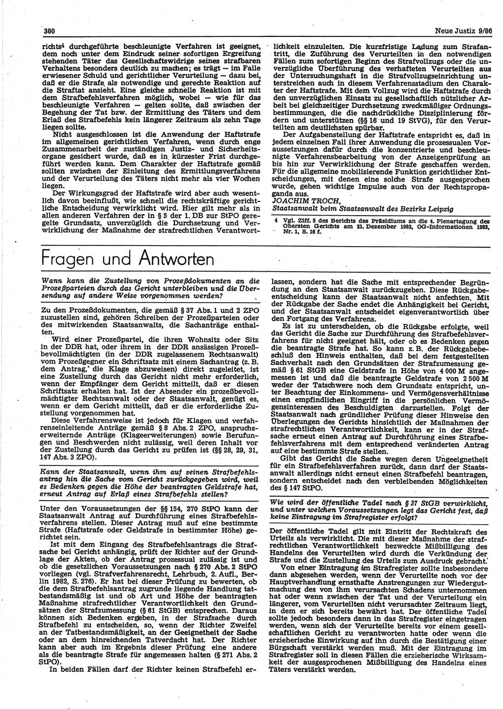 Neue Justiz (NJ), Zeitschrift für sozialistisches Recht und Gesetzlichkeit [Deutsche Demokratische Republik (DDR)], 40. Jahrgang 1986, Seite 380 (NJ DDR 1986, S. 380)