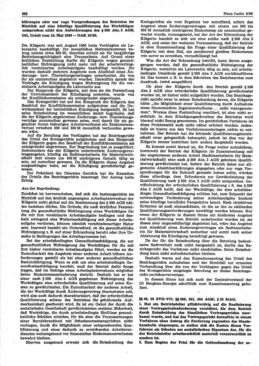 Neue Justiz (NJ), Zeitschrift für sozialistisches Recht und Gesetzlichkeit [Deutsche Demokratische Republik (DDR)], 40. Jahrgang 1986, Seite 382 (NJ DDR 1986, S. 382)