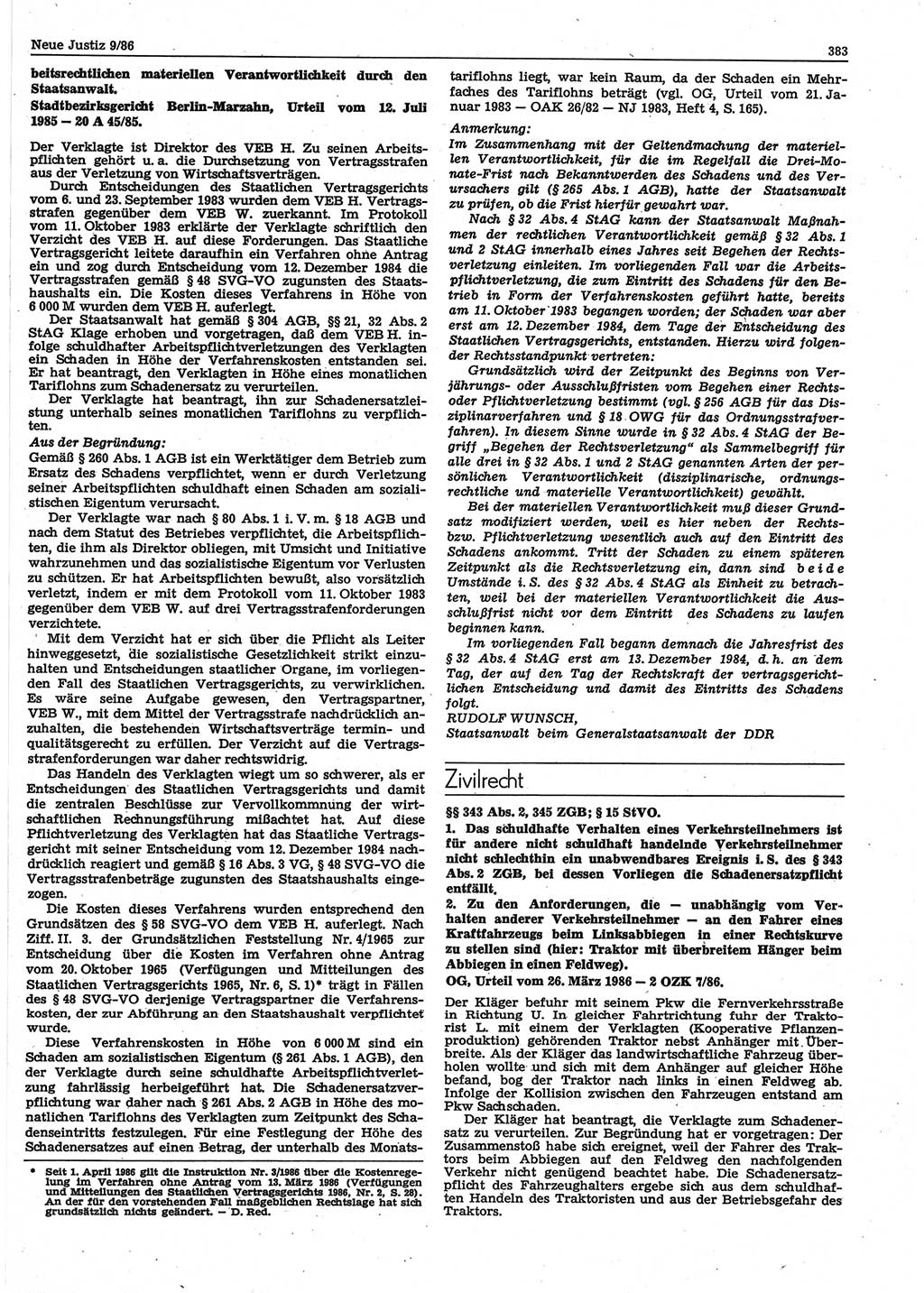Neue Justiz (NJ), Zeitschrift für sozialistisches Recht und Gesetzlichkeit [Deutsche Demokratische Republik (DDR)], 40. Jahrgang 1986, Seite 383 (NJ DDR 1986, S. 383)