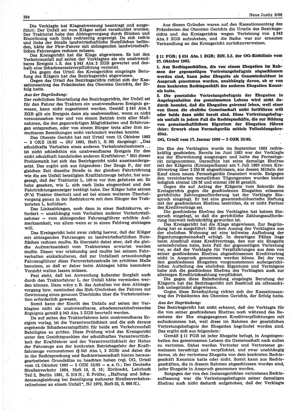 Neue Justiz (NJ), Zeitschrift für sozialistisches Recht und Gesetzlichkeit [Deutsche Demokratische Republik (DDR)], 40. Jahrgang 1986, Seite 384 (NJ DDR 1986, S. 384)
