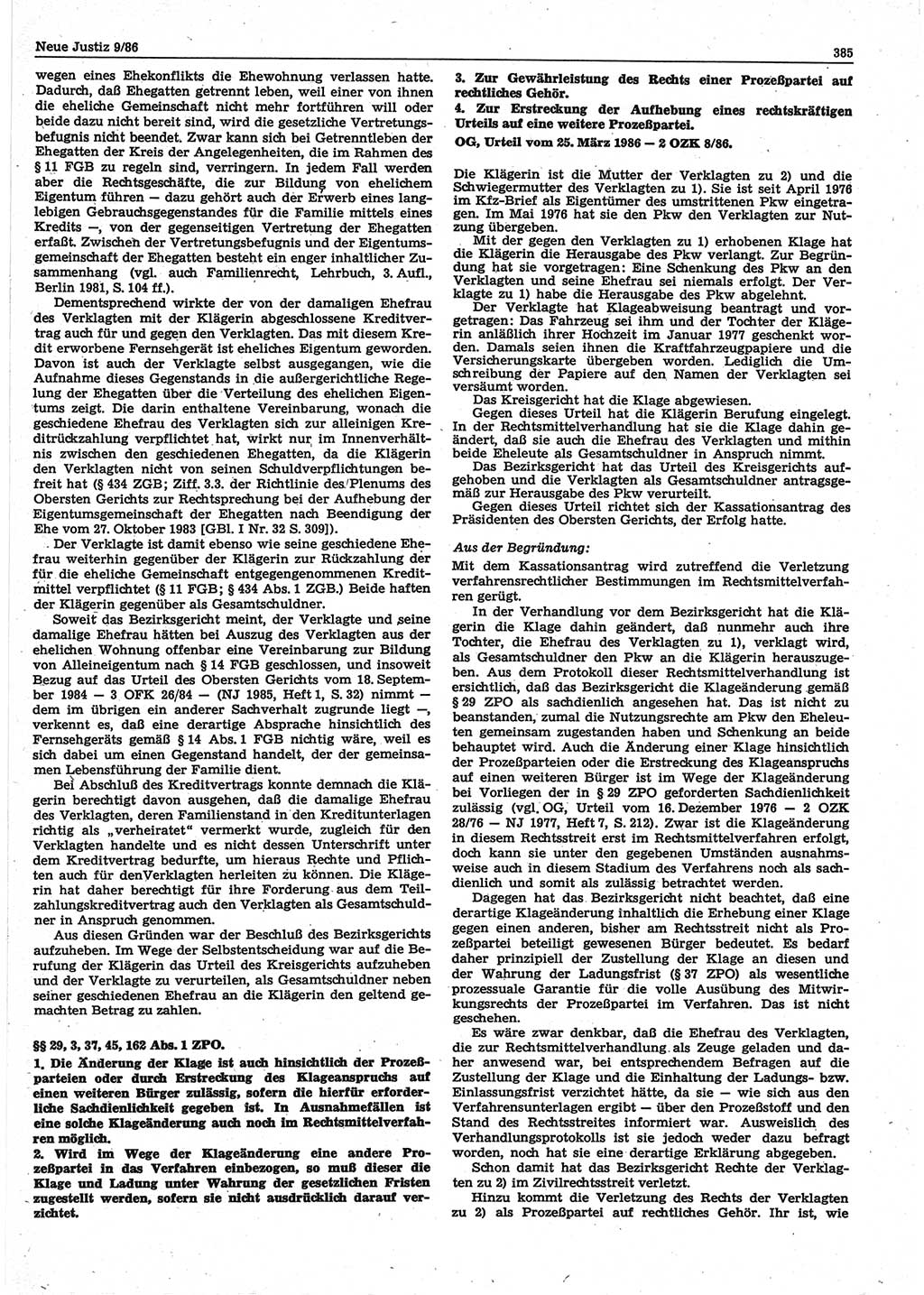 Neue Justiz (NJ), Zeitschrift für sozialistisches Recht und Gesetzlichkeit [Deutsche Demokratische Republik (DDR)], 40. Jahrgang 1986, Seite 385 (NJ DDR 1986, S. 385)
