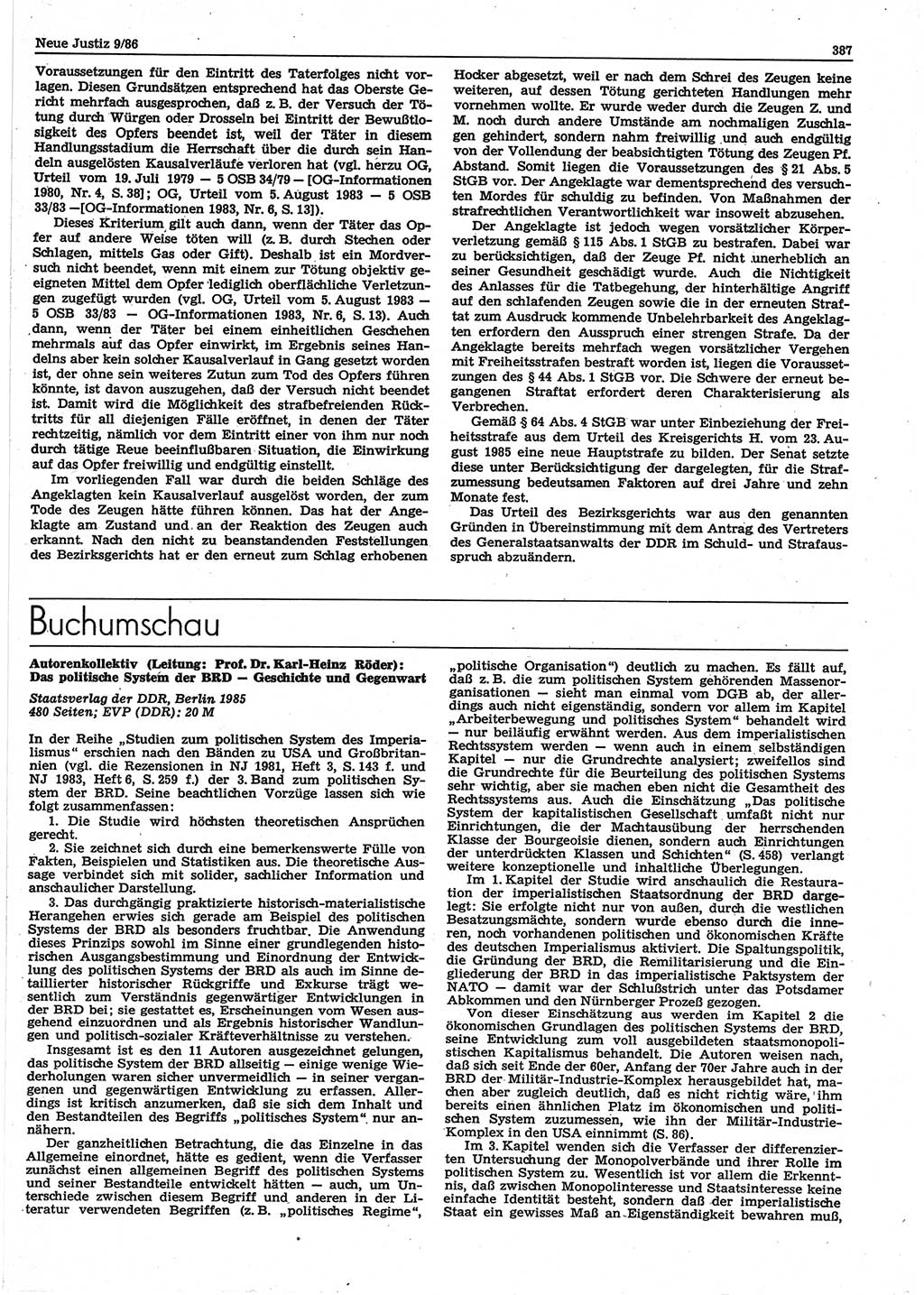 Neue Justiz (NJ), Zeitschrift für sozialistisches Recht und Gesetzlichkeit [Deutsche Demokratische Republik (DDR)], 40. Jahrgang 1986, Seite 387 (NJ DDR 1986, S. 387)