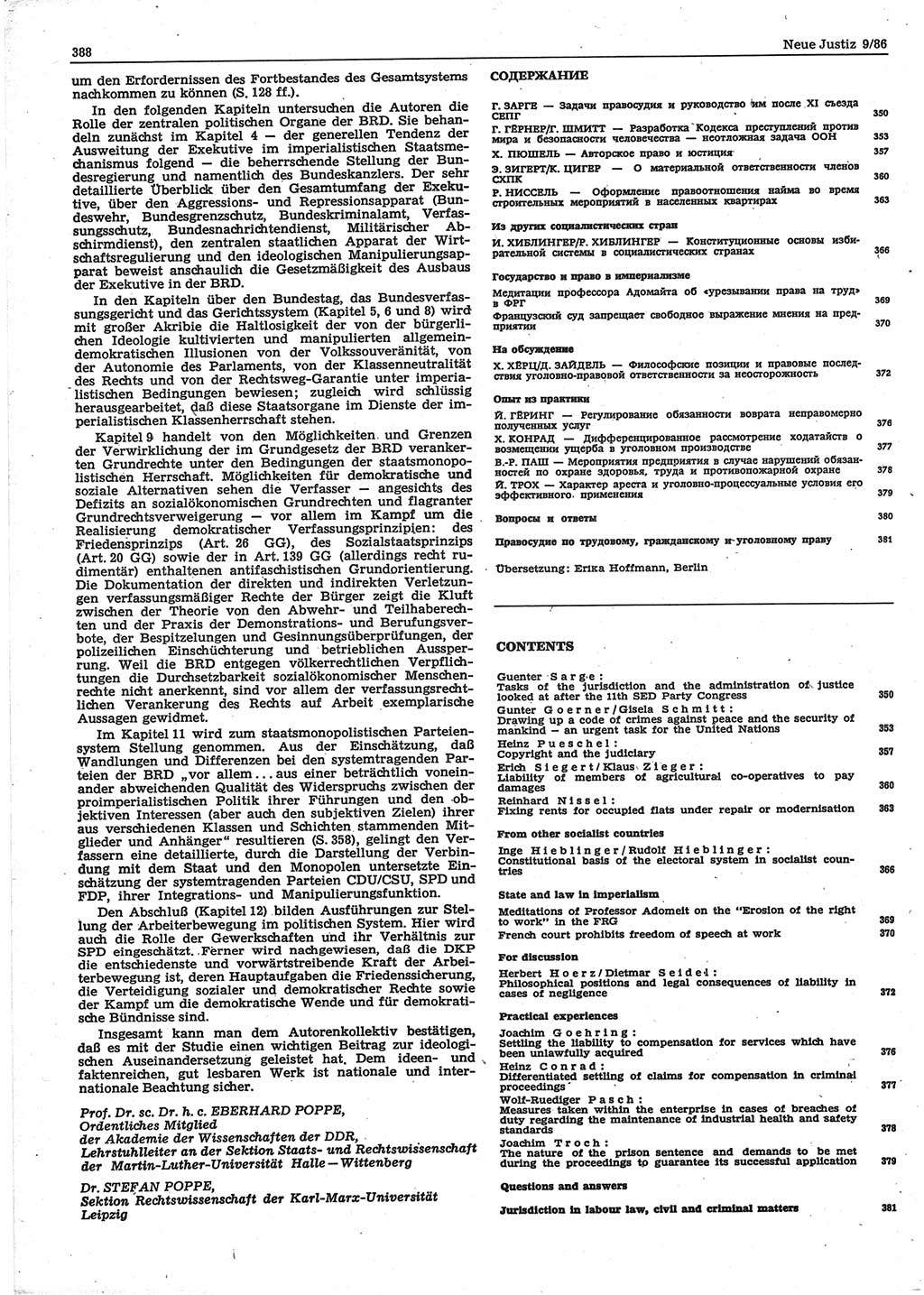 Neue Justiz (NJ), Zeitschrift für sozialistisches Recht und Gesetzlichkeit [Deutsche Demokratische Republik (DDR)], 40. Jahrgang 1986, Seite 388 (NJ DDR 1986, S. 388)