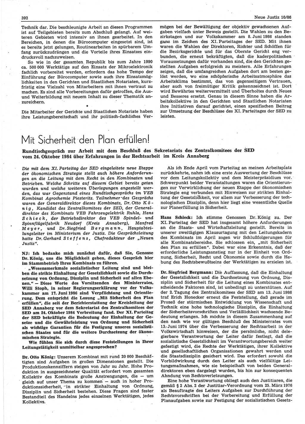 Neue Justiz (NJ), Zeitschrift für sozialistisches Recht und Gesetzlichkeit [Deutsche Demokratische Republik (DDR)], 40. Jahrgang 1986, Seite 392 (NJ DDR 1986, S. 392)