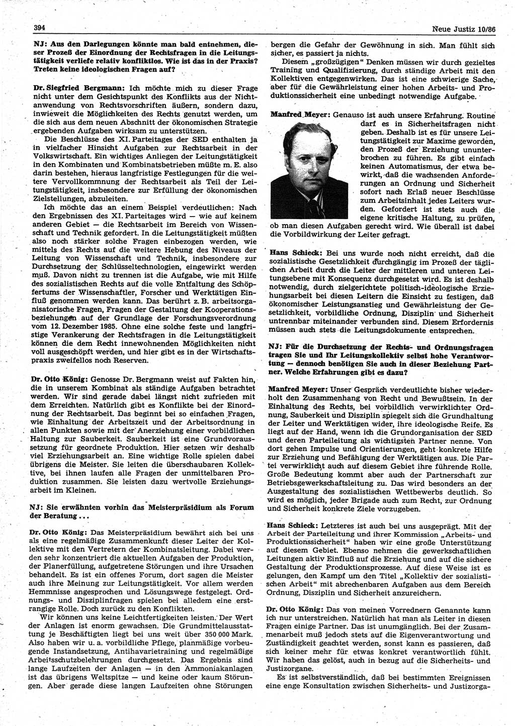 Neue Justiz (NJ), Zeitschrift für sozialistisches Recht und Gesetzlichkeit [Deutsche Demokratische Republik (DDR)], 40. Jahrgang 1986, Seite 394 (NJ DDR 1986, S. 394)