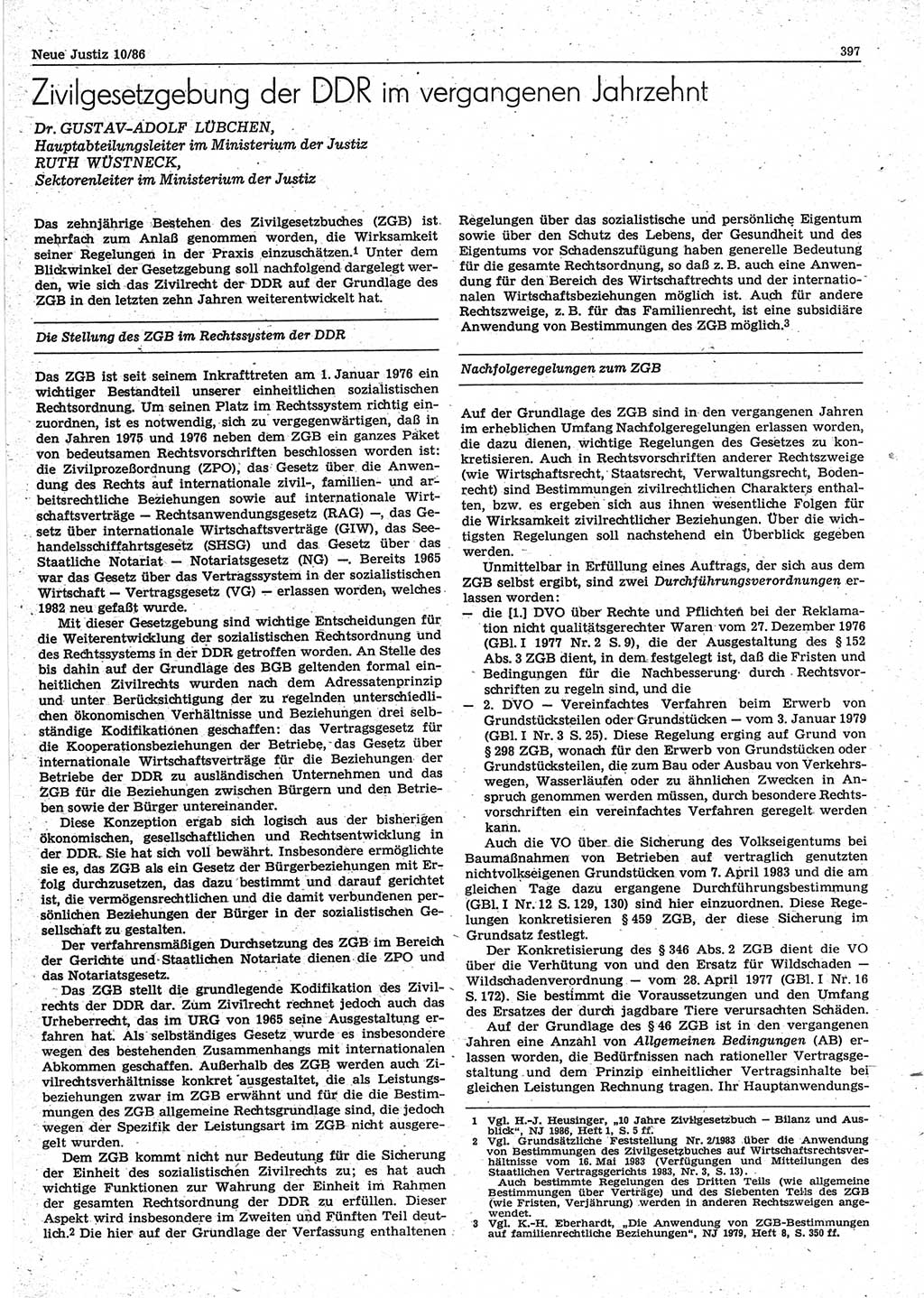 Neue Justiz (NJ), Zeitschrift für sozialistisches Recht und Gesetzlichkeit [Deutsche Demokratische Republik (DDR)], 40. Jahrgang 1986, Seite 397 (NJ DDR 1986, S. 397)