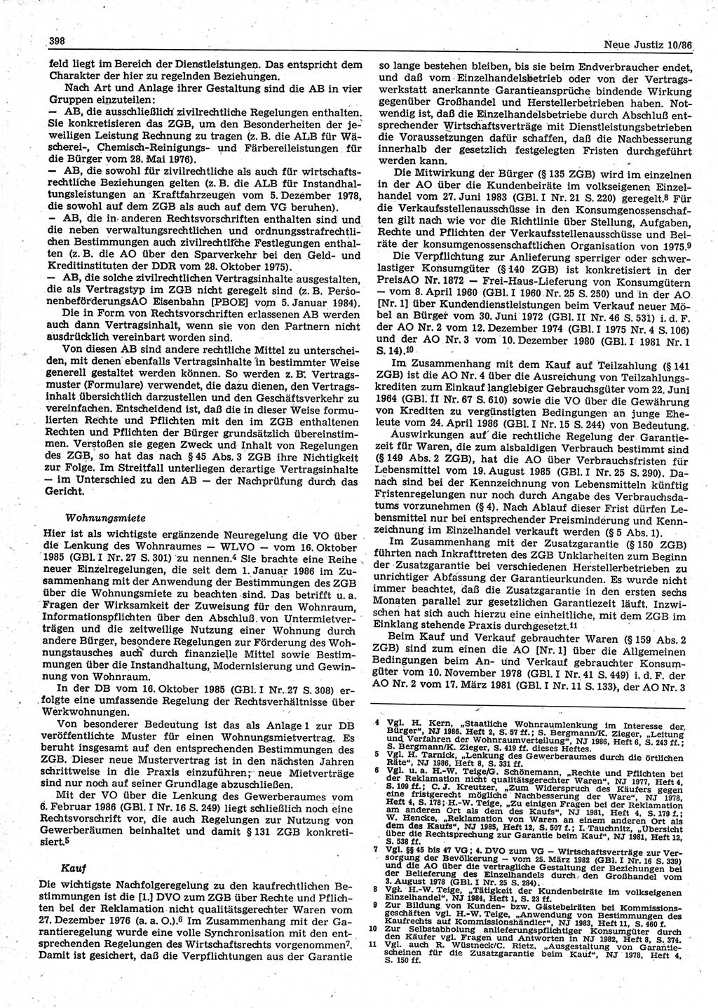 Neue Justiz (NJ), Zeitschrift für sozialistisches Recht und Gesetzlichkeit [Deutsche Demokratische Republik (DDR)], 40. Jahrgang 1986, Seite 398 (NJ DDR 1986, S. 398)