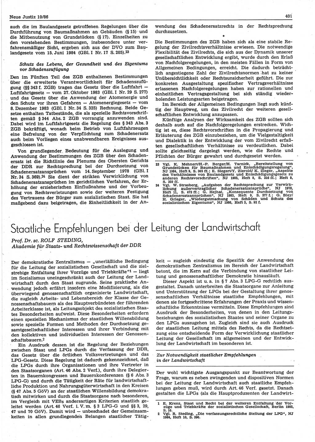 Neue Justiz (NJ), Zeitschrift für sozialistisches Recht und Gesetzlichkeit [Deutsche Demokratische Republik (DDR)], 40. Jahrgang 1986, Seite 401 (NJ DDR 1986, S. 401)