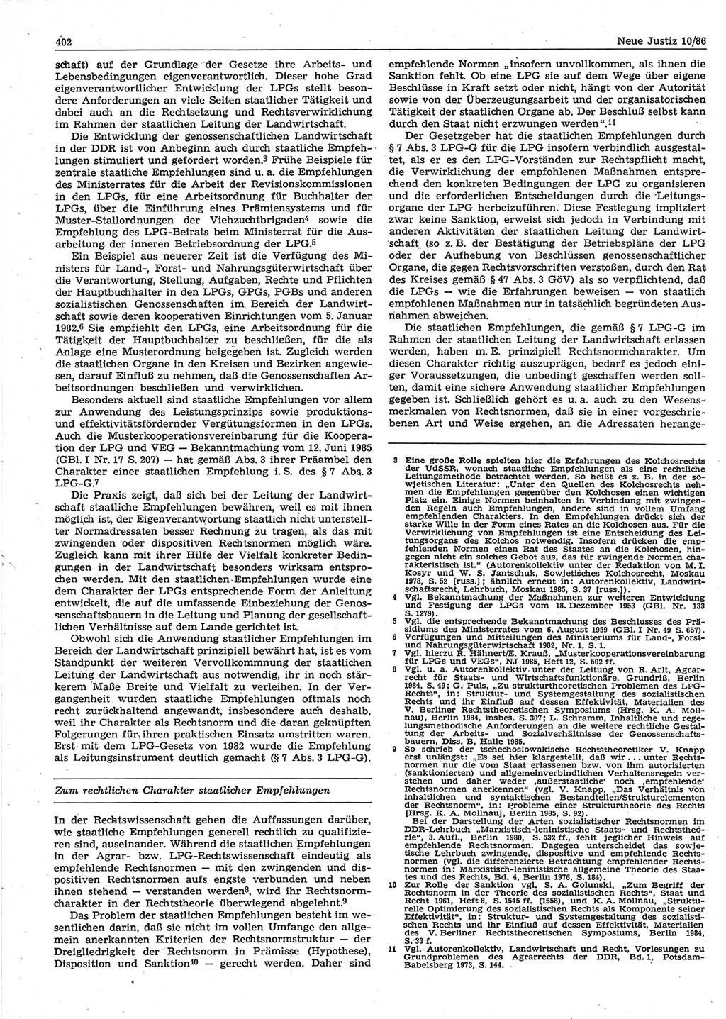 Neue Justiz (NJ), Zeitschrift für sozialistisches Recht und Gesetzlichkeit [Deutsche Demokratische Republik (DDR)], 40. Jahrgang 1986, Seite 402 (NJ DDR 1986, S. 402)