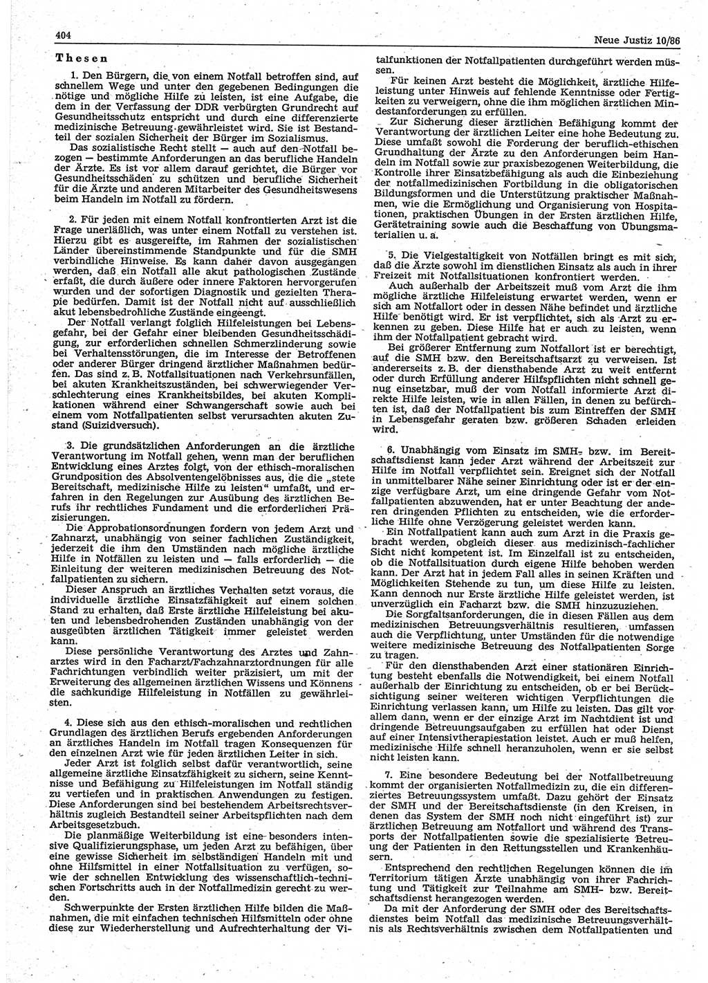 Neue Justiz (NJ), Zeitschrift für sozialistisches Recht und Gesetzlichkeit [Deutsche Demokratische Republik (DDR)], 40. Jahrgang 1986, Seite 404 (NJ DDR 1986, S. 404)