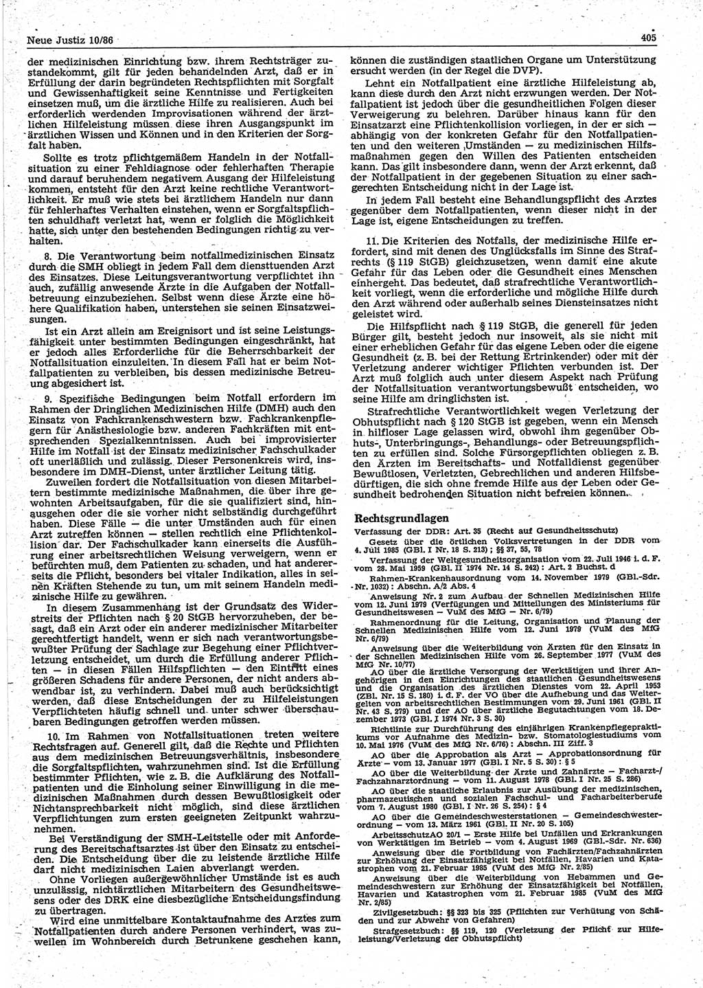 Neue Justiz (NJ), Zeitschrift für sozialistisches Recht und Gesetzlichkeit [Deutsche Demokratische Republik (DDR)], 40. Jahrgang 1986, Seite 405 (NJ DDR 1986, S. 405)