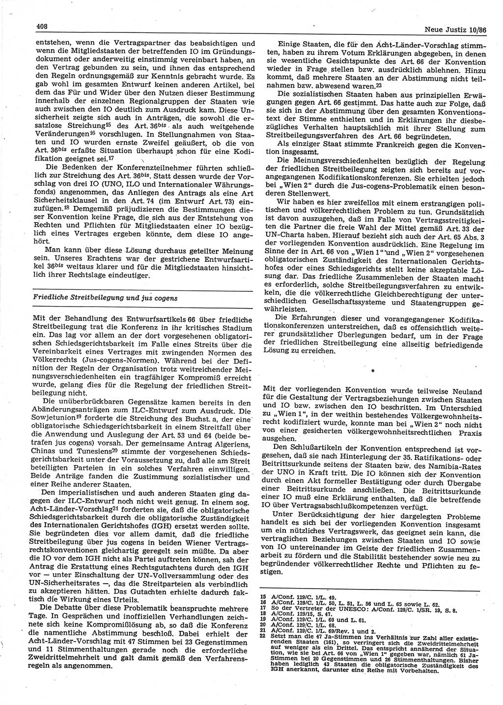 Neue Justiz (NJ), Zeitschrift für sozialistisches Recht und Gesetzlichkeit [Deutsche Demokratische Republik (DDR)], 40. Jahrgang 1986, Seite 408 (NJ DDR 1986, S. 408)