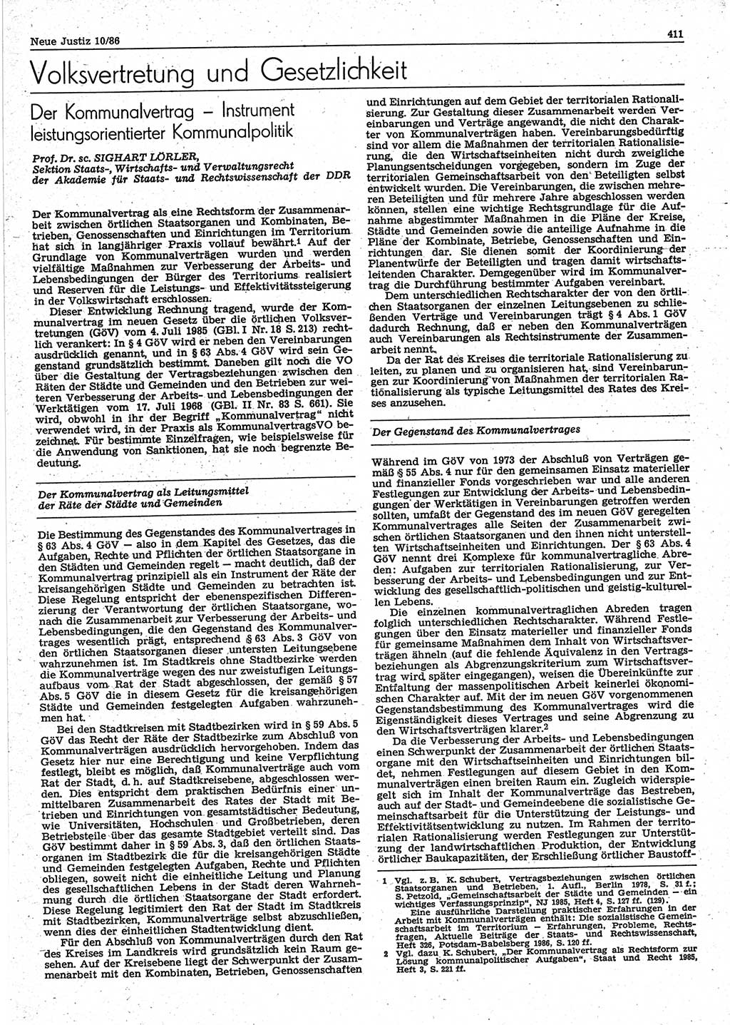 Neue Justiz (NJ), Zeitschrift für sozialistisches Recht und Gesetzlichkeit [Deutsche Demokratische Republik (DDR)], 40. Jahrgang 1986, Seite 411 (NJ DDR 1986, S. 411)
