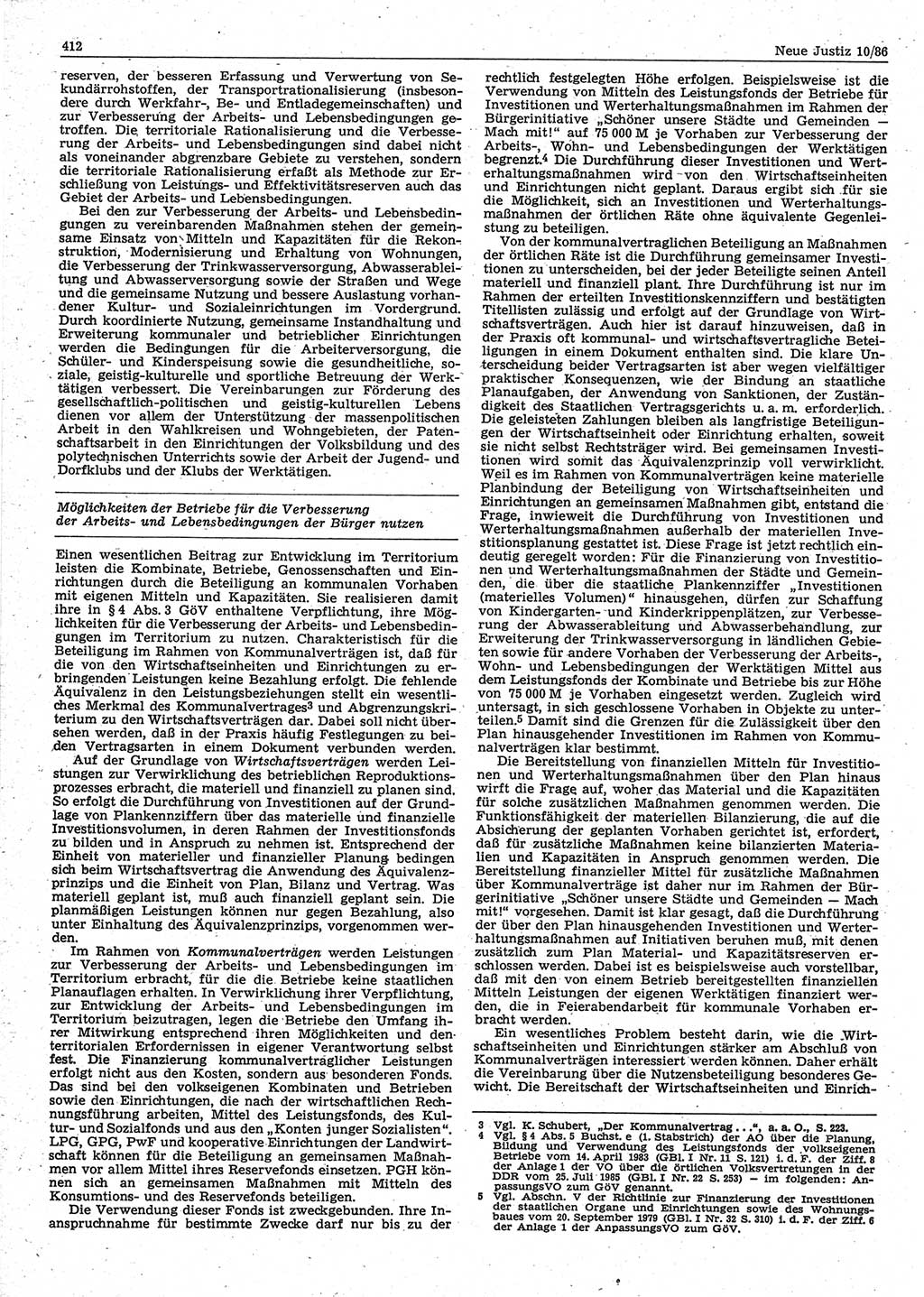 Neue Justiz (NJ), Zeitschrift für sozialistisches Recht und Gesetzlichkeit [Deutsche Demokratische Republik (DDR)], 40. Jahrgang 1986, Seite 412 (NJ DDR 1986, S. 412)