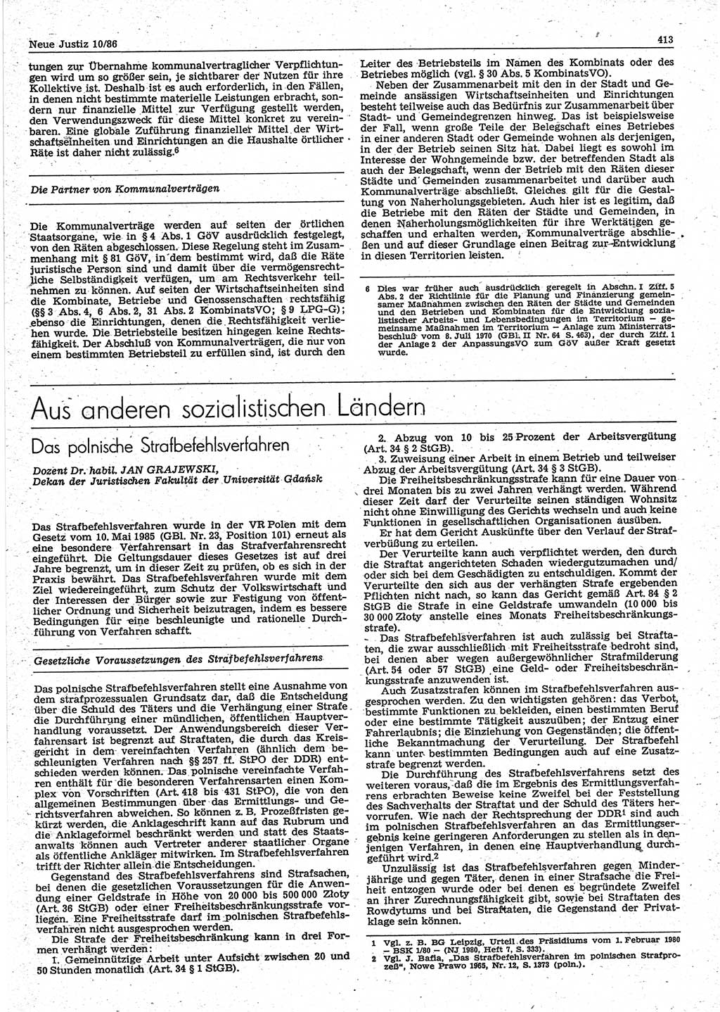 Neue Justiz (NJ), Zeitschrift für sozialistisches Recht und Gesetzlichkeit [Deutsche Demokratische Republik (DDR)], 40. Jahrgang 1986, Seite 413 (NJ DDR 1986, S. 413)
